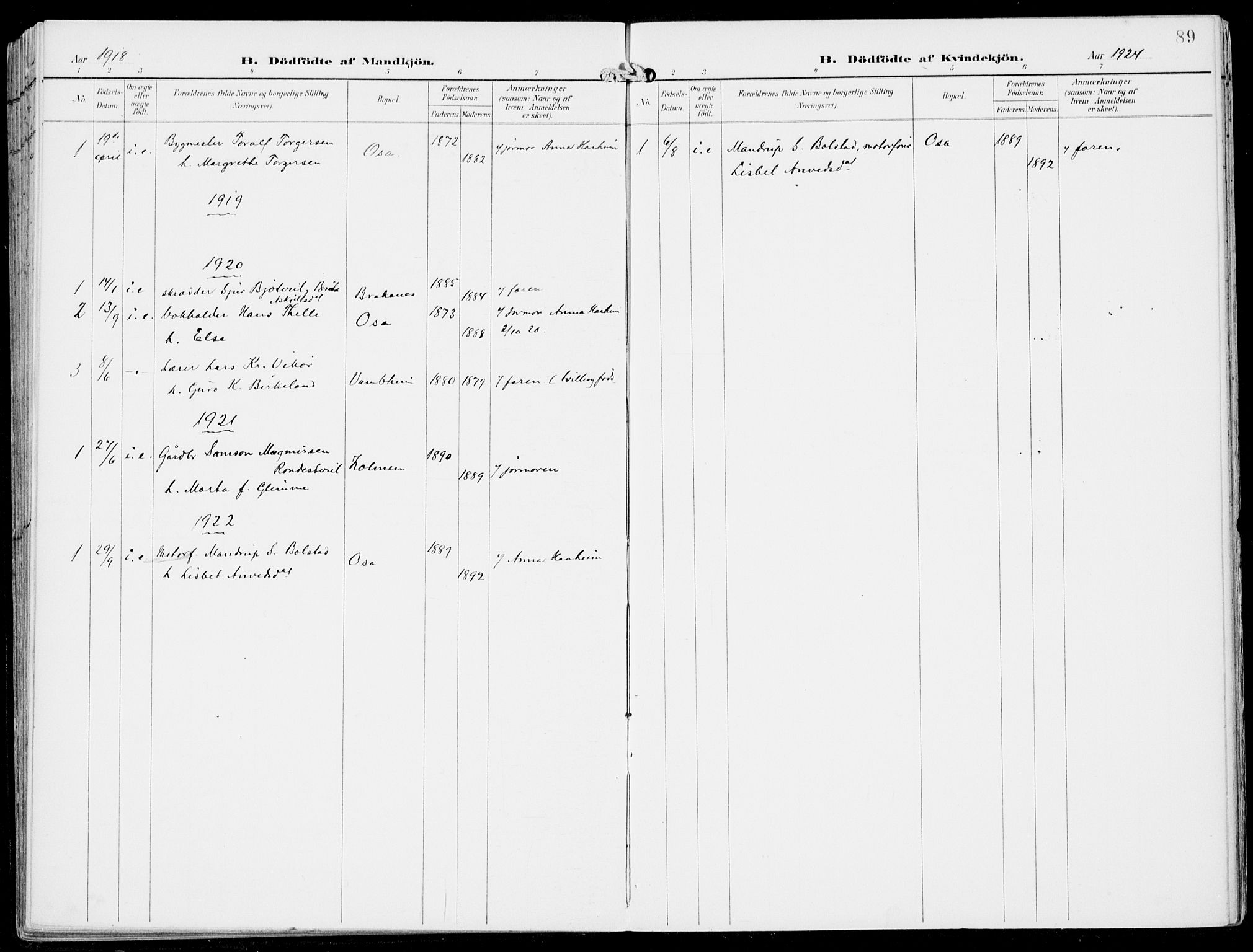 Ulvik sokneprestembete, AV/SAB-A-78801/H/Haa: Parish register (official) no. B  2, 1898-1924, p. 89