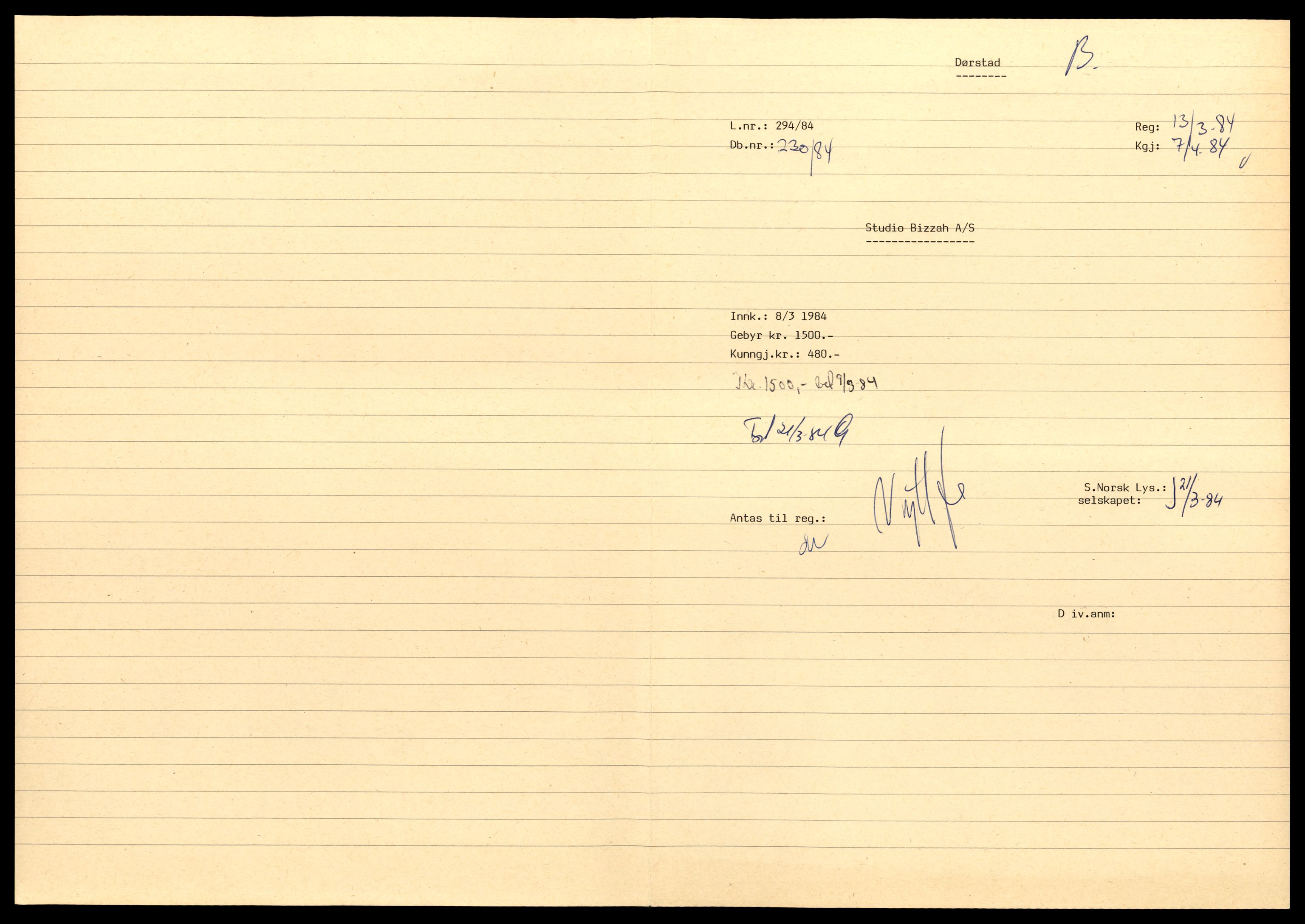 Asker og Bærum tingrett, SAT/A-10379/K/Kb/Kbb/L0146: Aksjeselskap og andelslag i Bærum, Stu - Sva, 1944-1989, p. 1