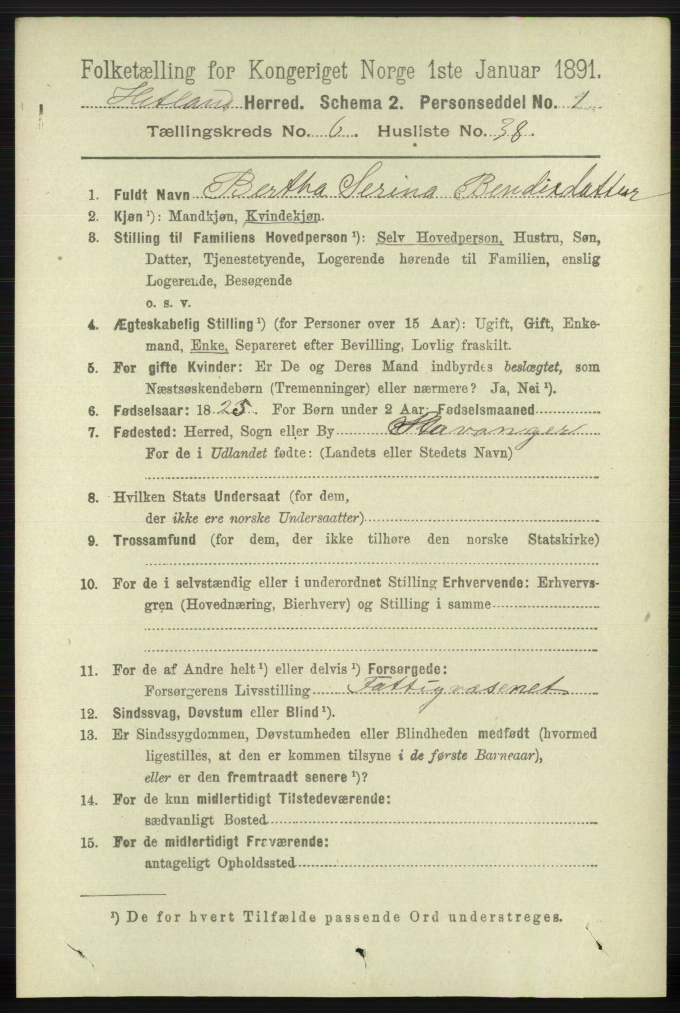 RA, 1891 census for 1126 Hetland, 1891, p. 3665