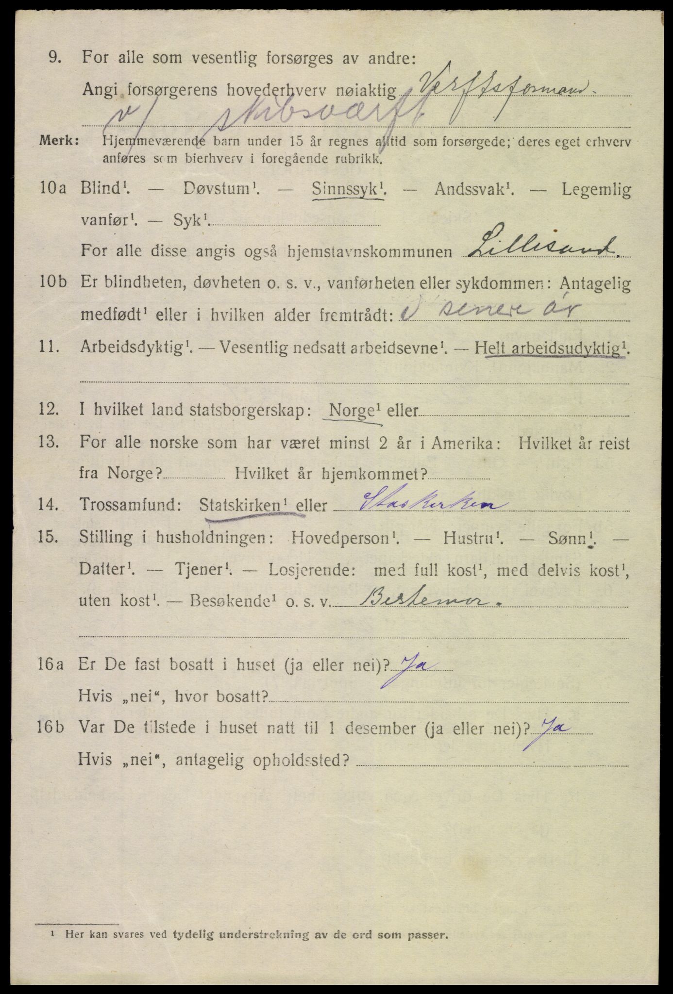 SAK, 1920 census for Lillesand, 1920, p. 2328