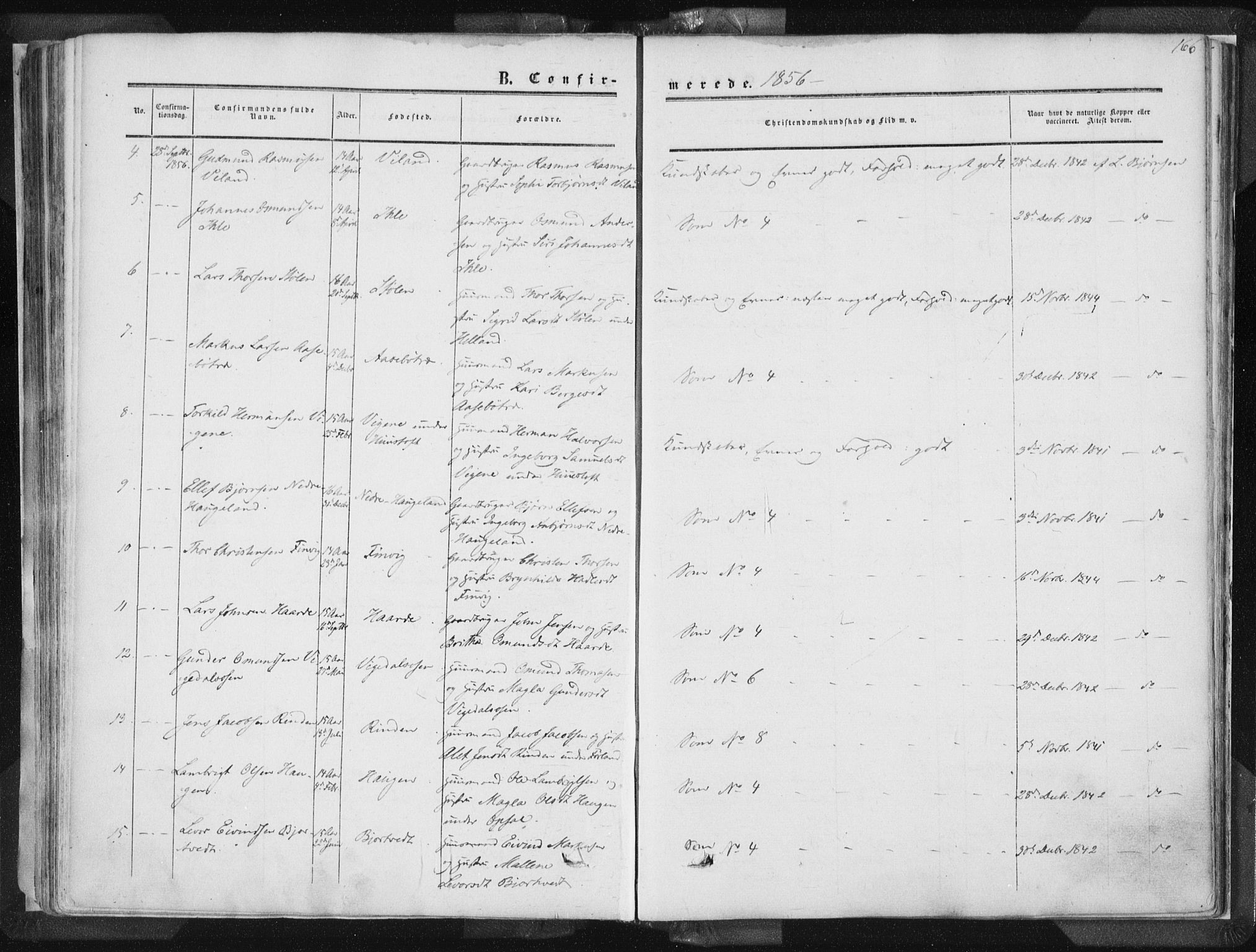 Vikedal sokneprestkontor, AV/SAST-A-101840/01/IV: Parish register (official) no. A 6.1, 1851-1867, p. 166