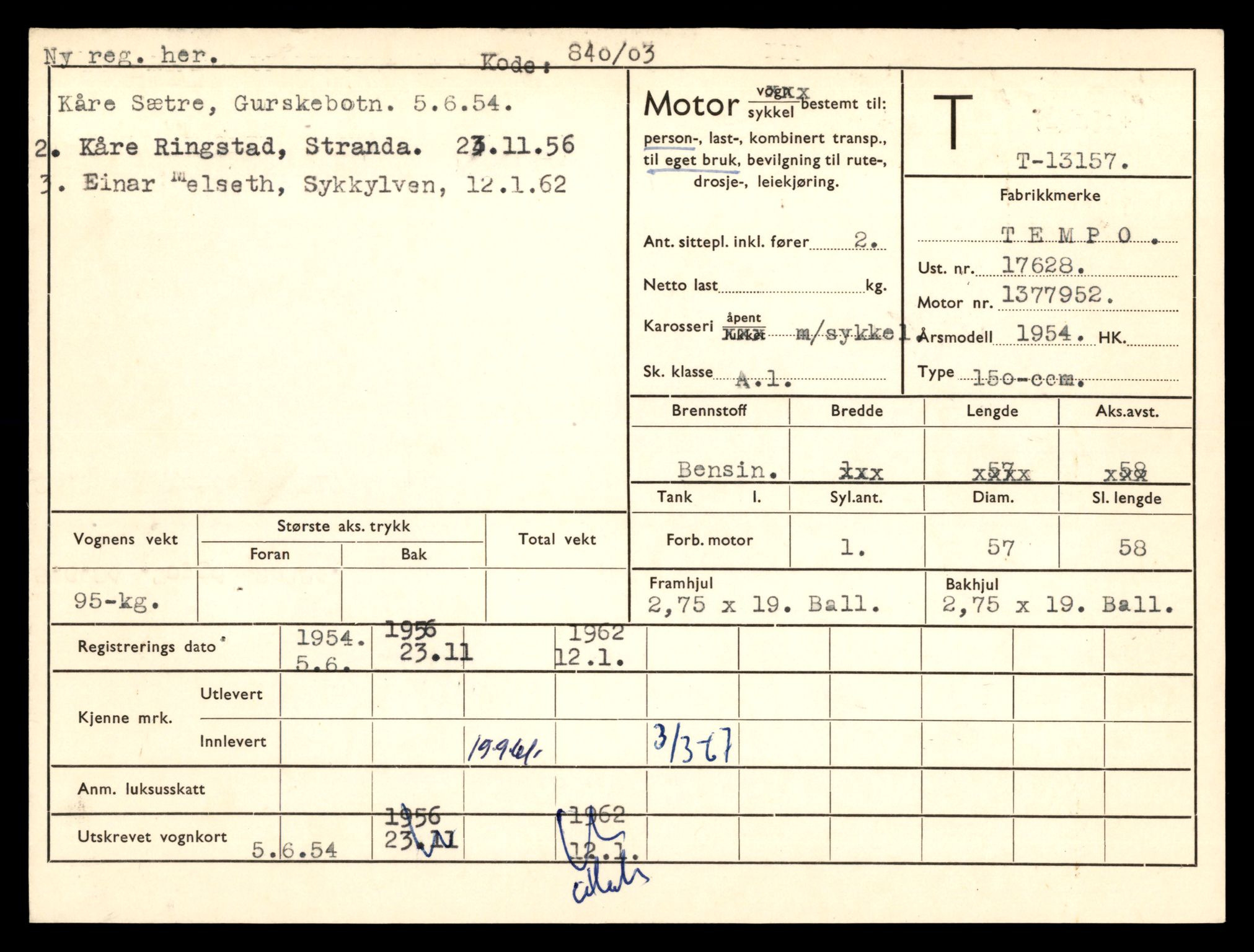Møre og Romsdal vegkontor - Ålesund trafikkstasjon, AV/SAT-A-4099/F/Fe/L0037: Registreringskort for kjøretøy T 13031 - T 13179, 1927-1998, p. 2471