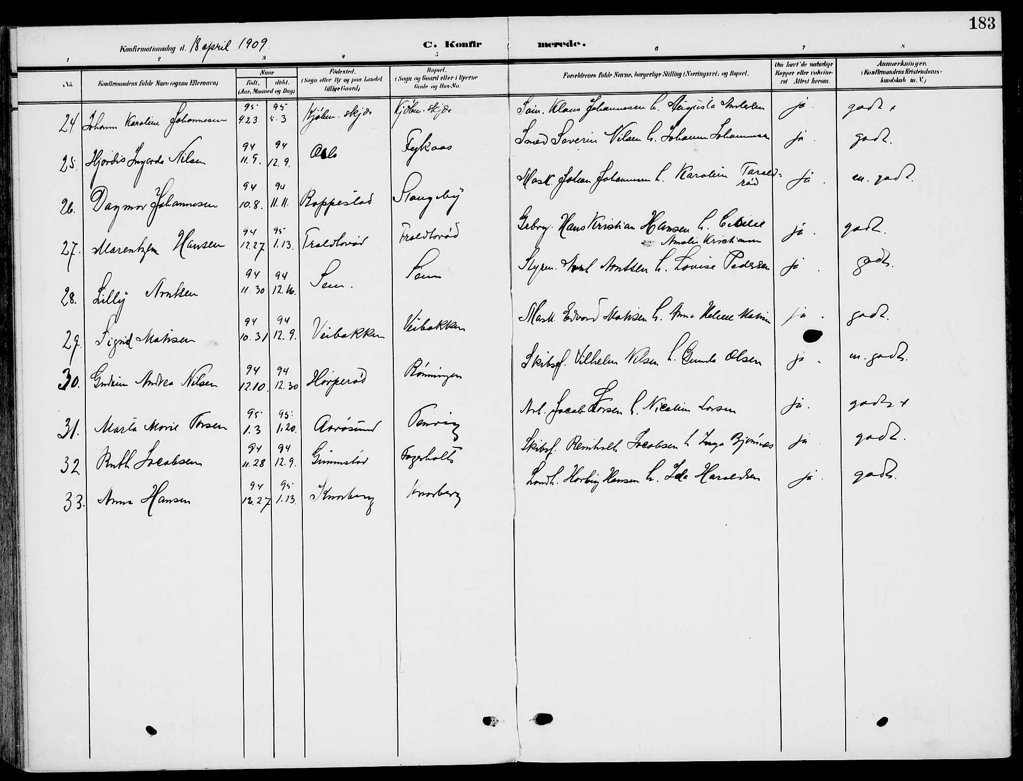 Nøtterøy kirkebøker, AV/SAKO-A-354/F/Fa/L0010: Parish register (official) no. I 10, 1908-1919, p. 183