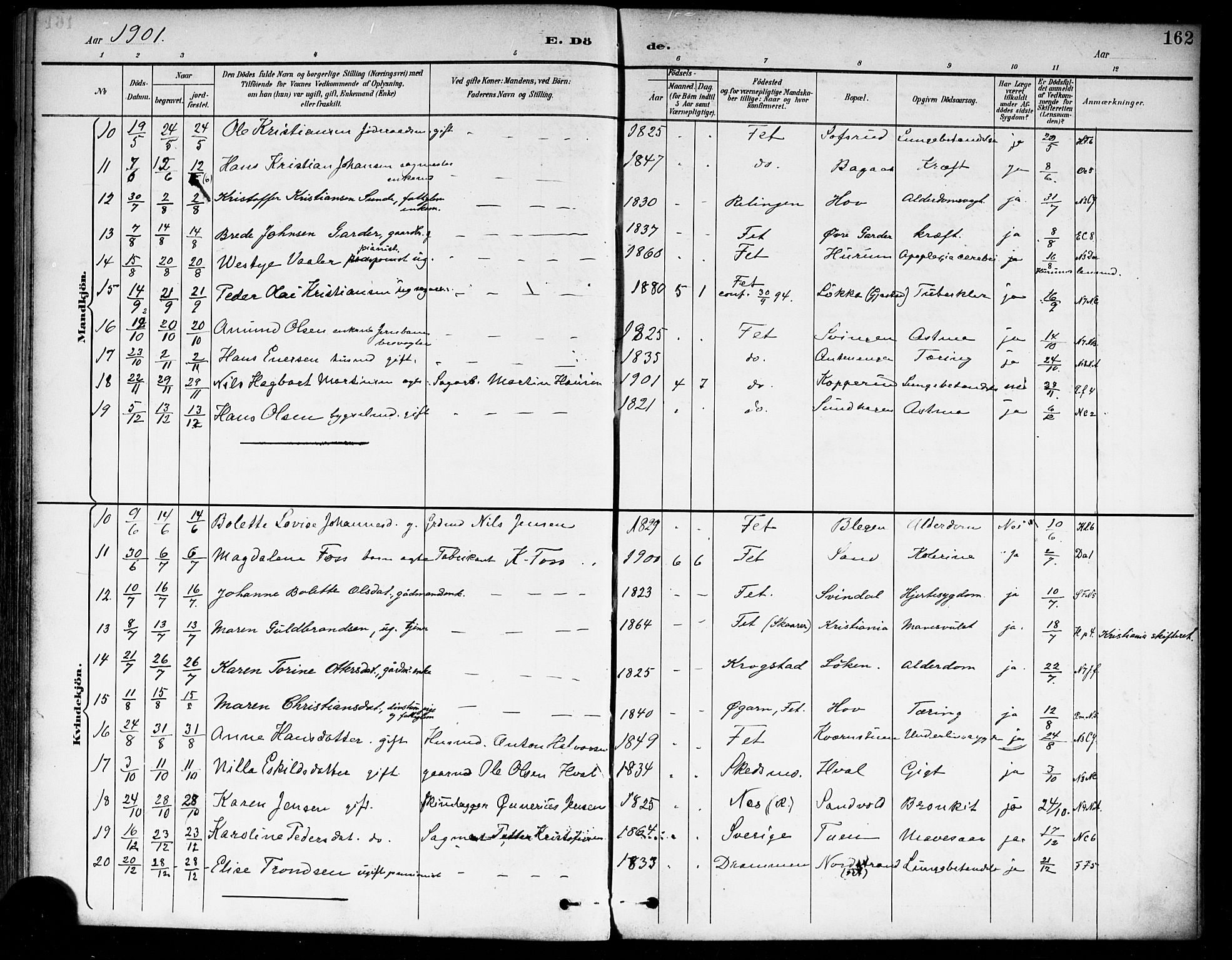 Fet prestekontor Kirkebøker, AV/SAO-A-10370a/F/Fa/L0015: Parish register (official) no. I 15, 1892-1904, p. 162