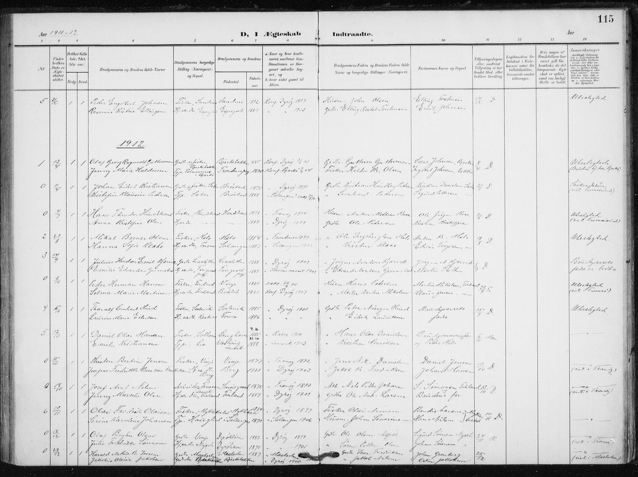 Tranøy sokneprestkontor, SATØ/S-1313/I/Ia/Iaa/L0013kirke: Parish register (official) no. 13, 1905-1922, p. 115