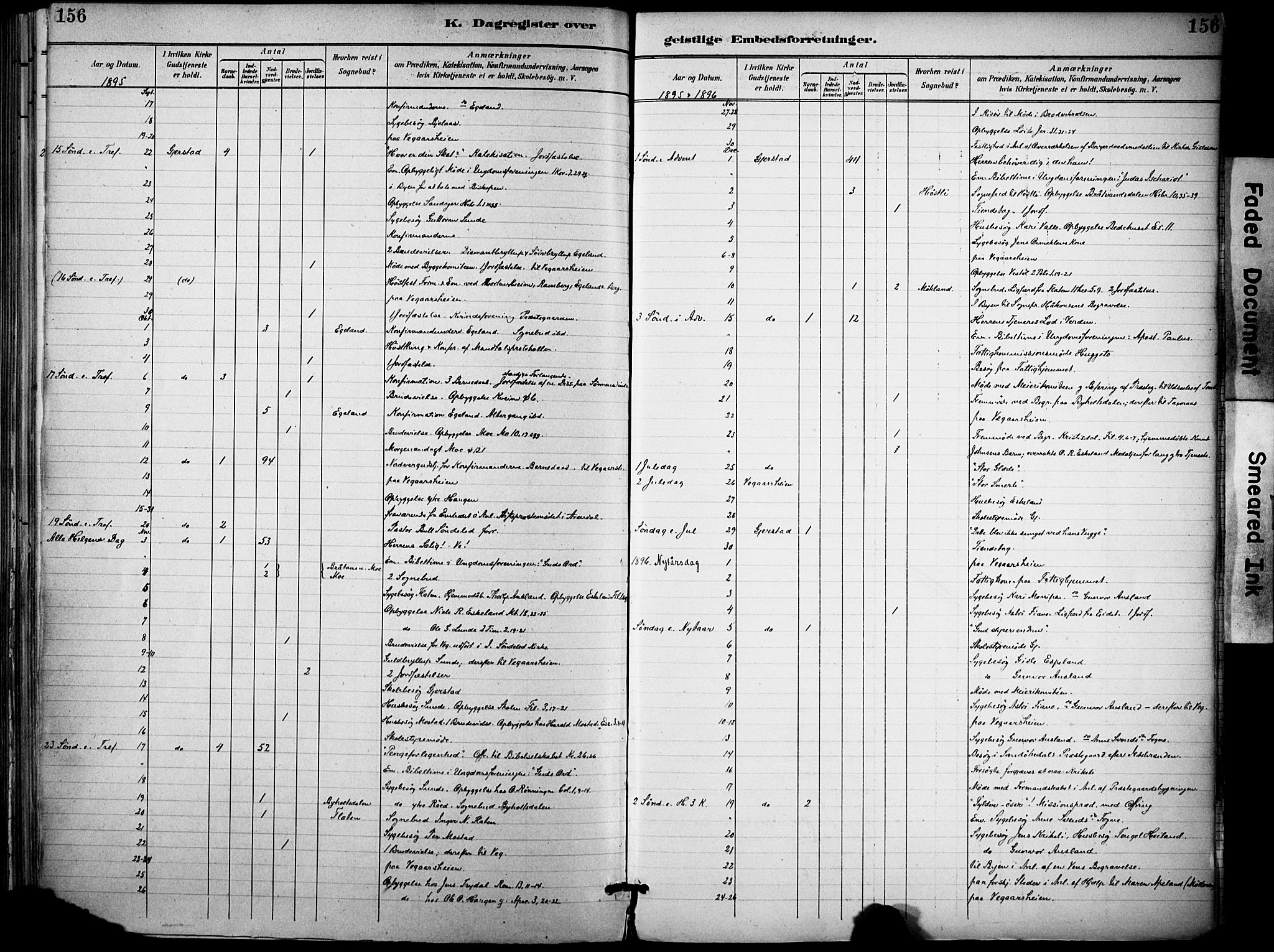 Gjerstad sokneprestkontor, AV/SAK-1111-0014/F/Fa/Faa/L0010: Parish register (official) no. A 10, 1891-1902, p. 156