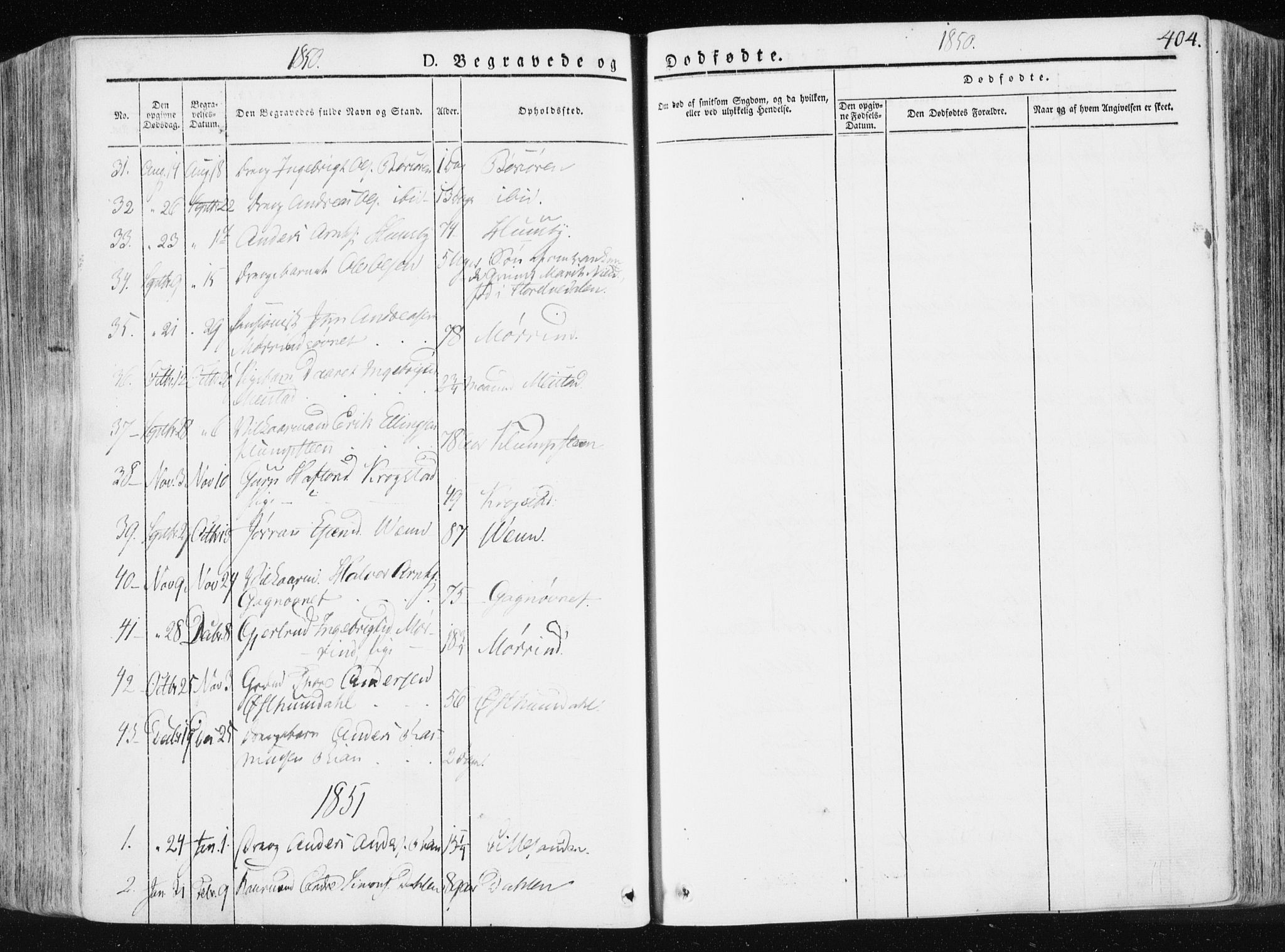 Ministerialprotokoller, klokkerbøker og fødselsregistre - Sør-Trøndelag, SAT/A-1456/665/L0771: Parish register (official) no. 665A06, 1830-1856, p. 404