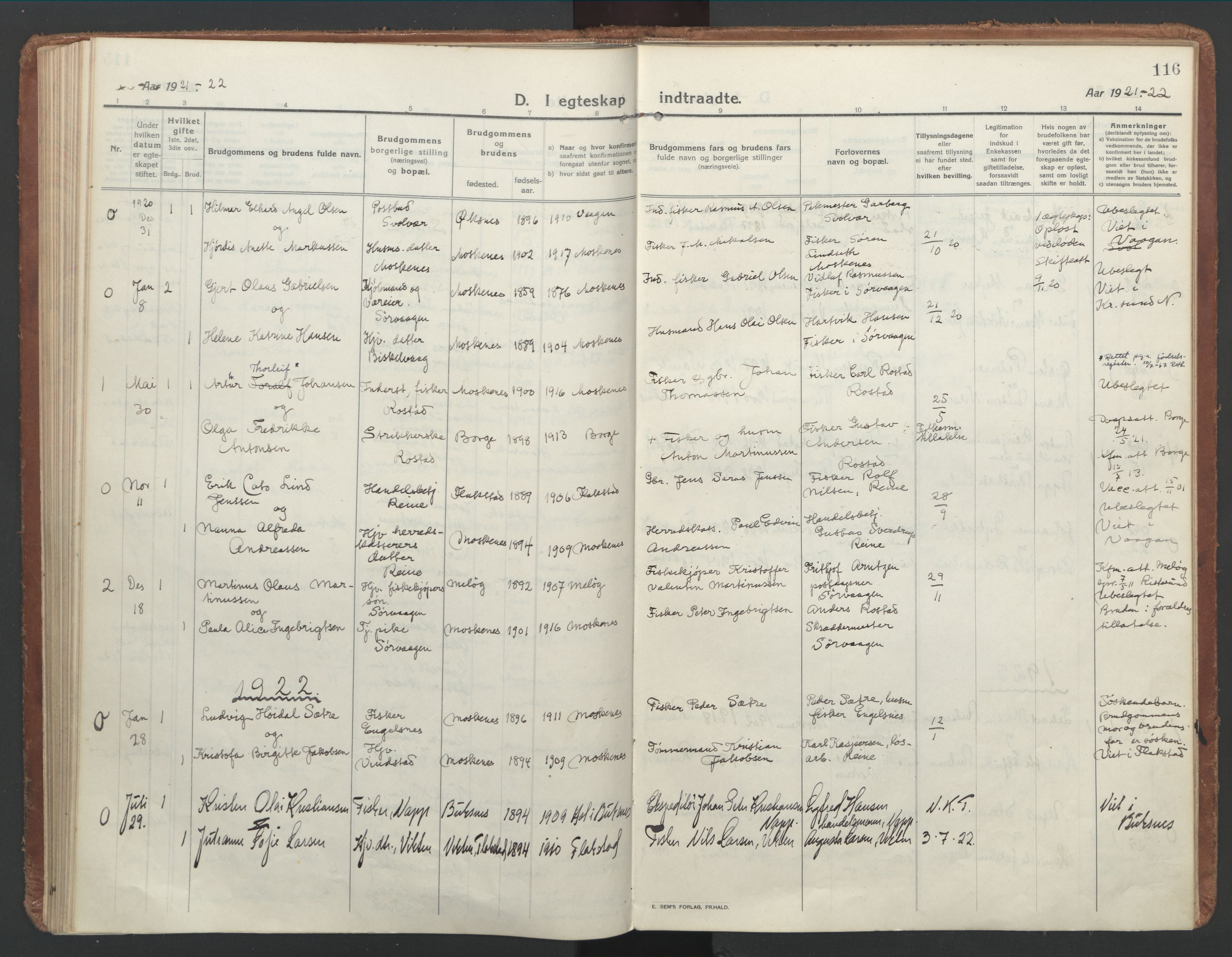 Ministerialprotokoller, klokkerbøker og fødselsregistre - Nordland, SAT/A-1459/886/L1222: Parish register (official) no. 886A04, 1914-1926, p. 116