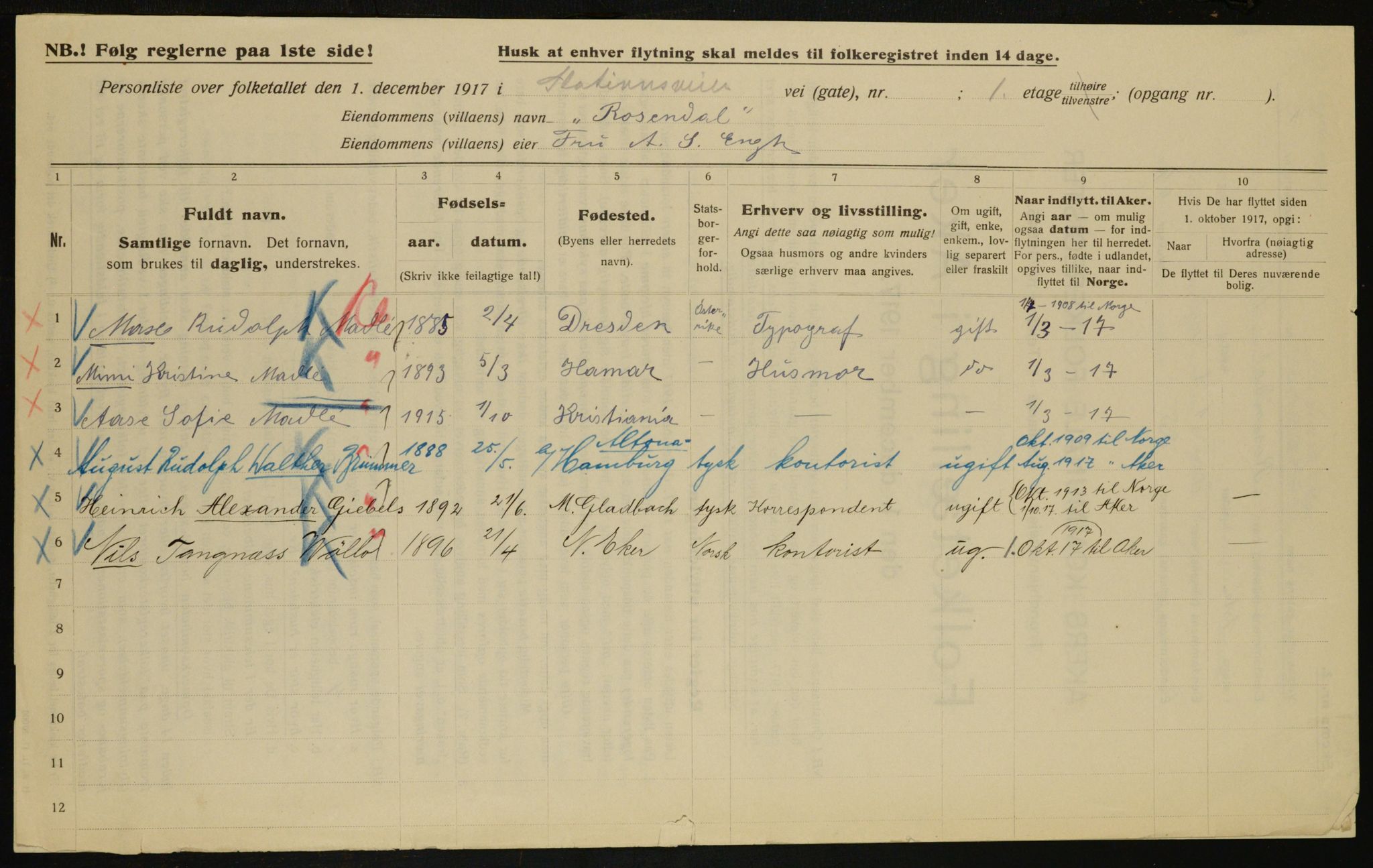 OBA, Municipal Census 1917 for Aker, 1917, p. 7316