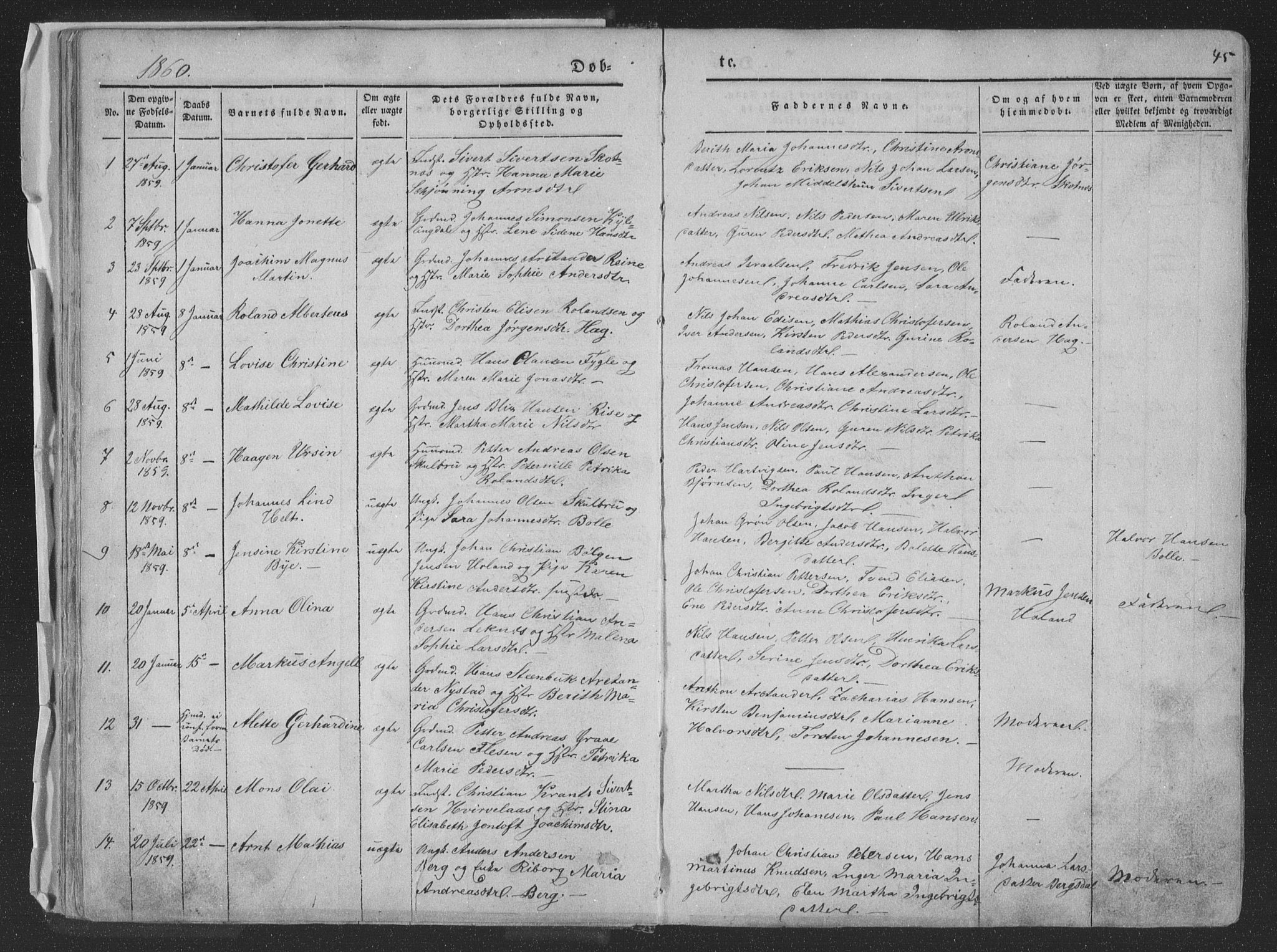 Ministerialprotokoller, klokkerbøker og fødselsregistre - Nordland, AV/SAT-A-1459/881/L1165: Parish register (copy) no. 881C02, 1854-1876, p. 45