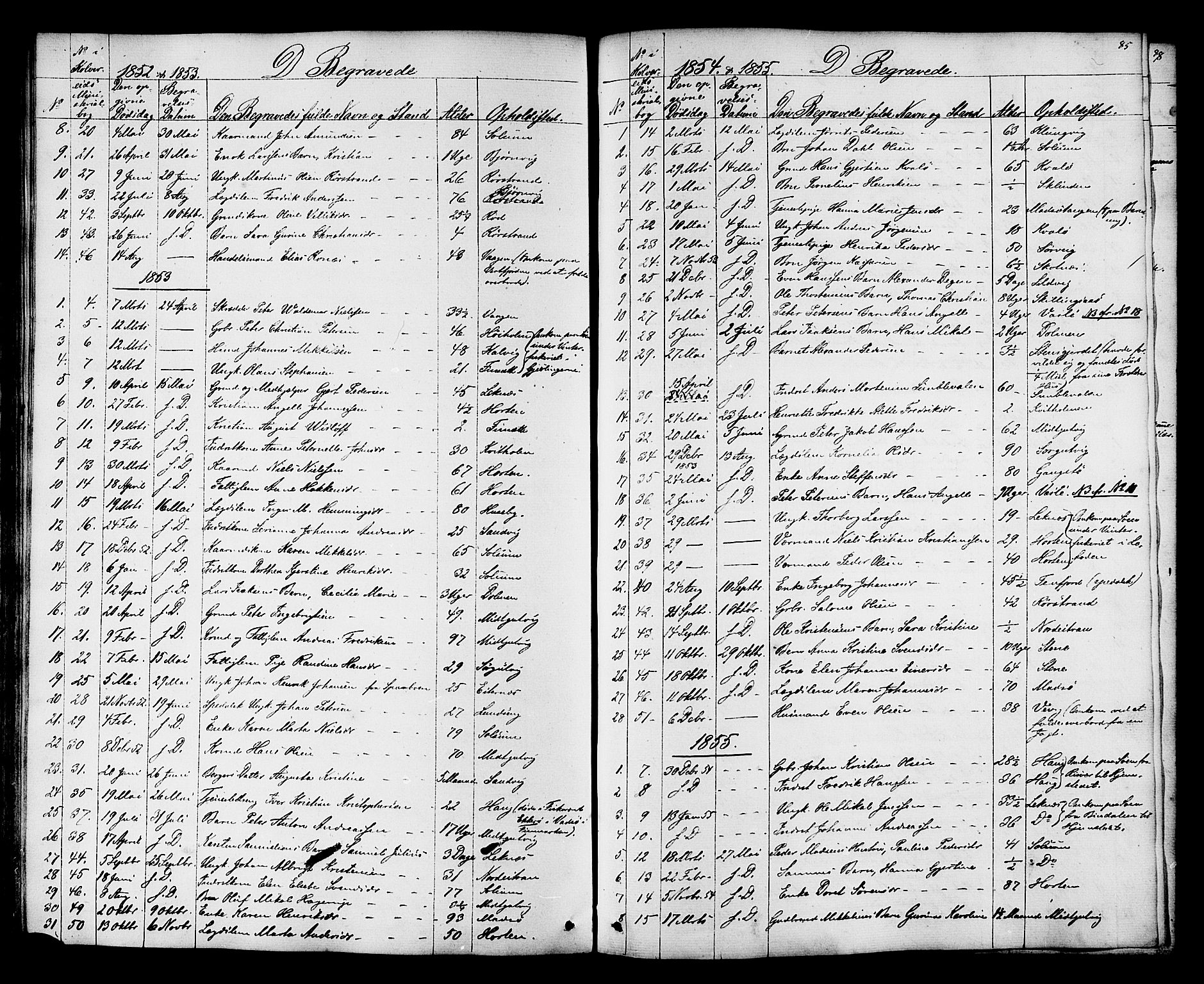 Ministerialprotokoller, klokkerbøker og fødselsregistre - Nord-Trøndelag, SAT/A-1458/788/L0695: Parish register (official) no. 788A02, 1843-1862, p. 85