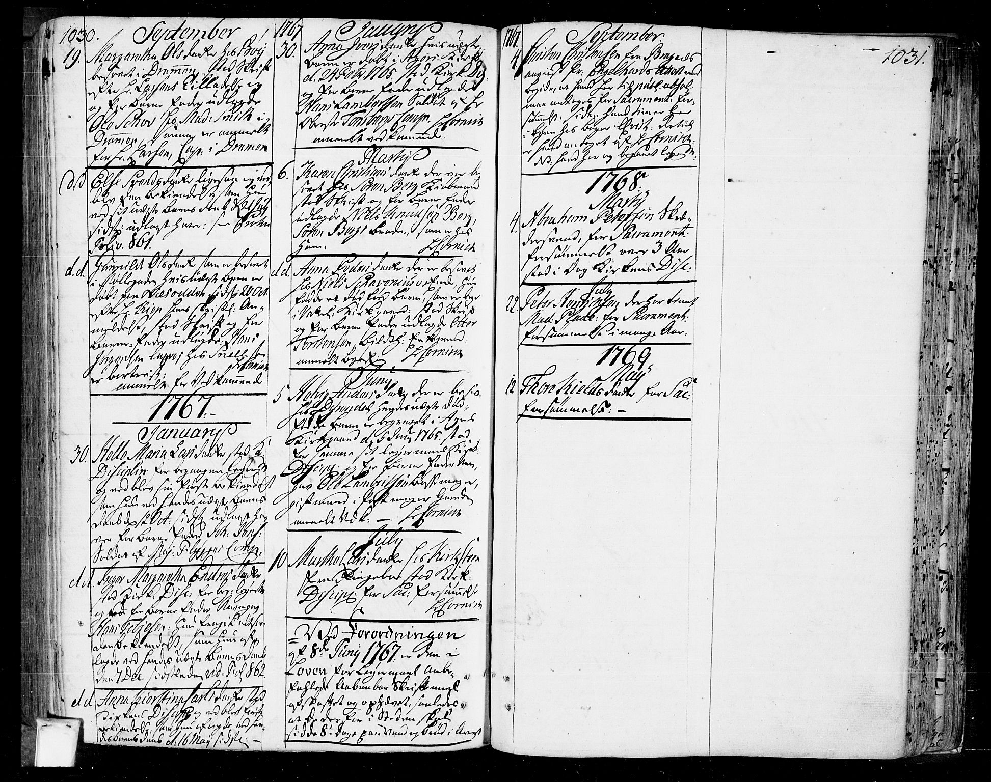 Oslo domkirke Kirkebøker, SAO/A-10752/F/Fa/L0004: Parish register (official) no. 4, 1743-1786, p. 1030-1031