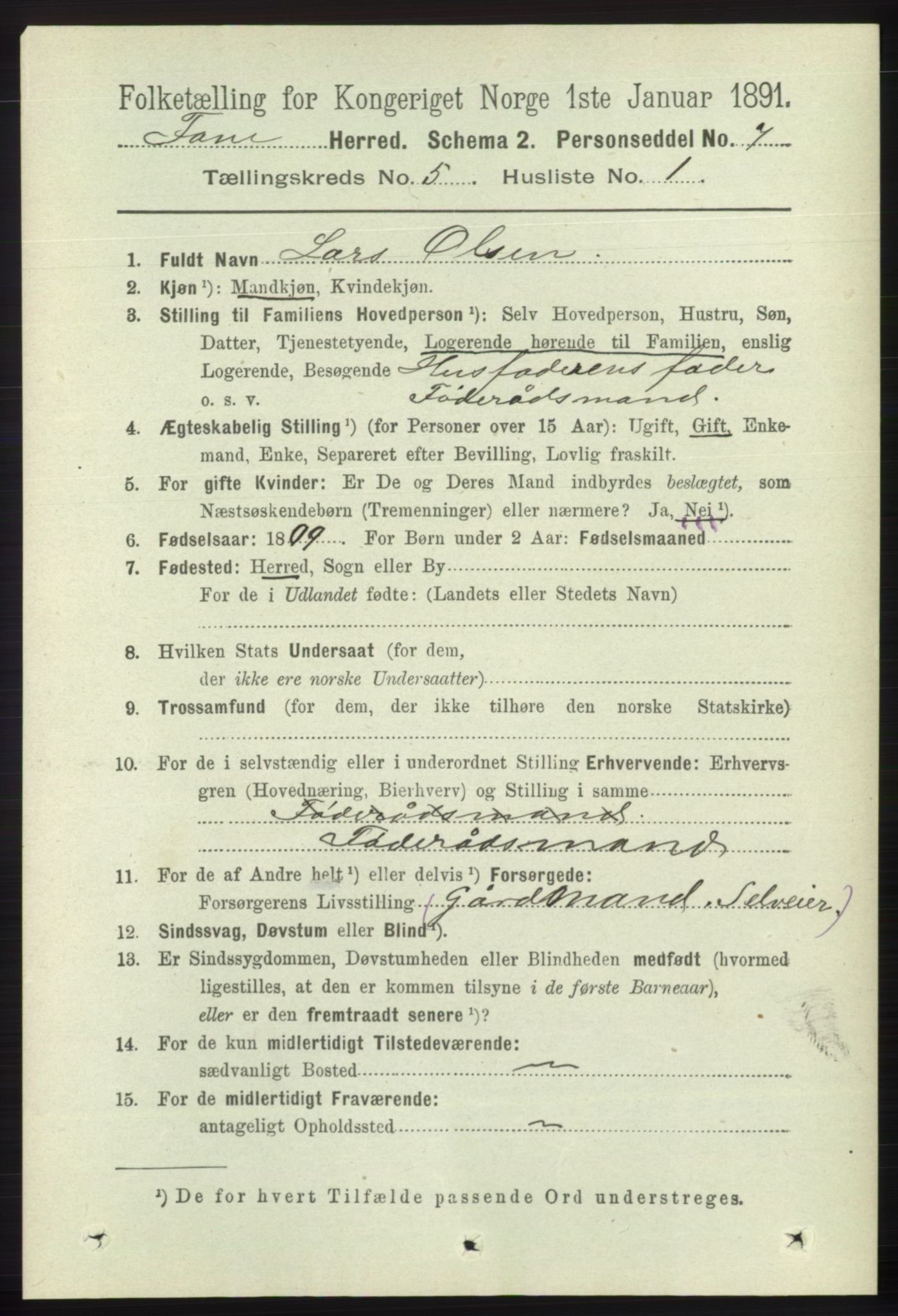 RA, 1891 census for 1249 Fana, 1891, p. 2053