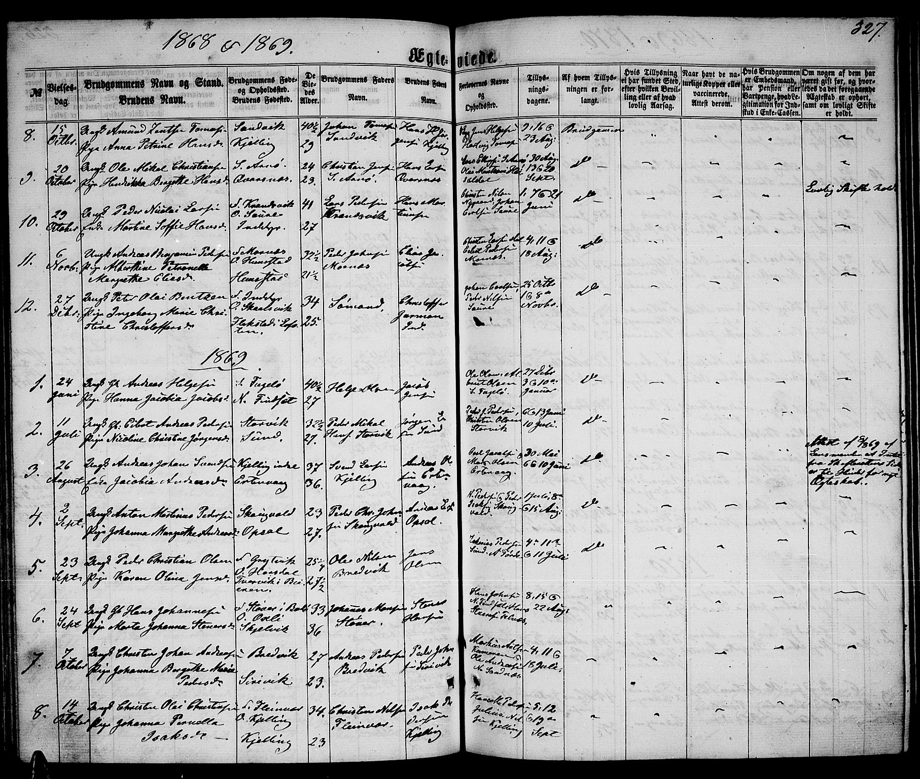 Ministerialprotokoller, klokkerbøker og fødselsregistre - Nordland, AV/SAT-A-1459/805/L0107: Parish register (copy) no. 805C03, 1862-1885, p. 327