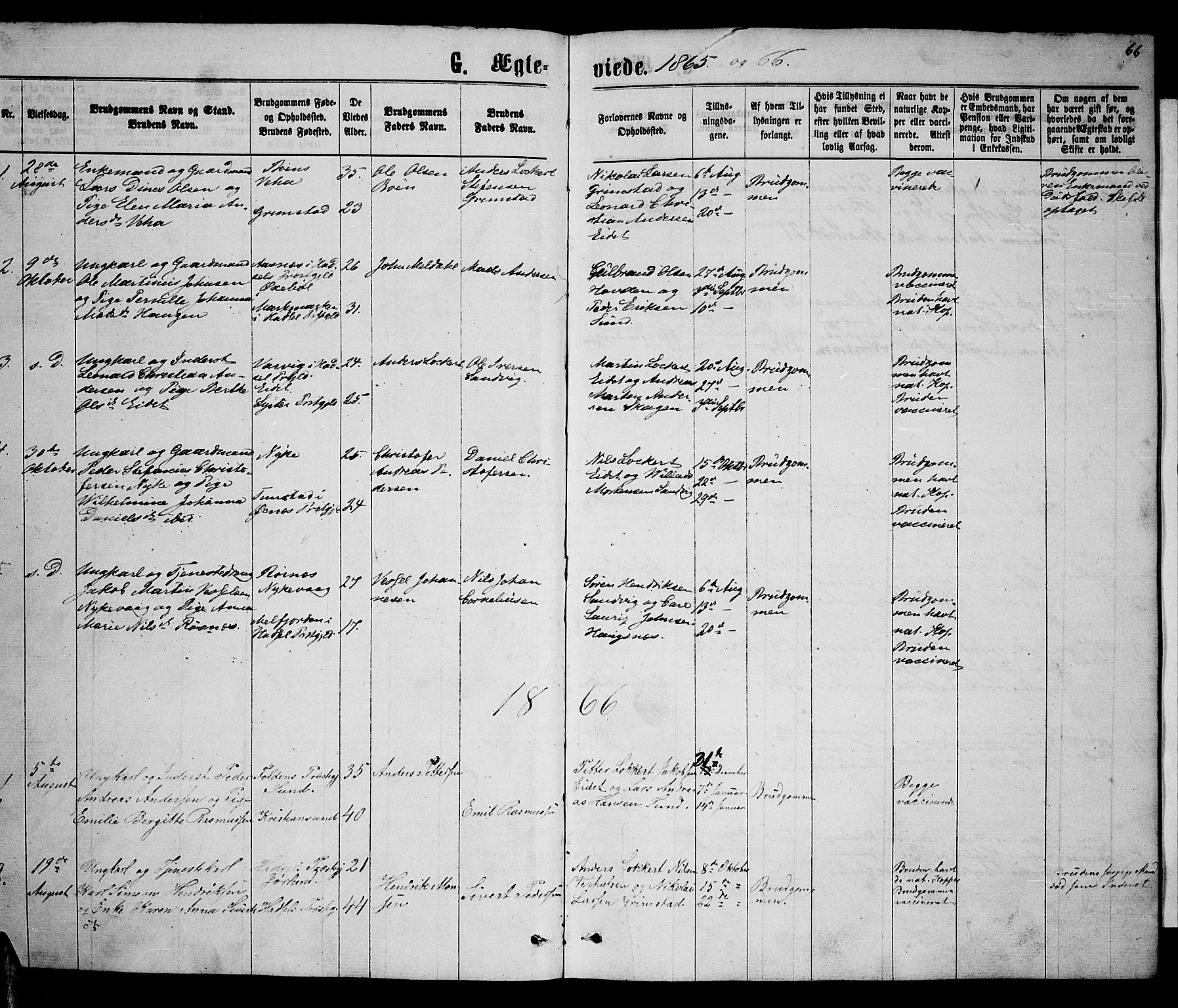 Ministerialprotokoller, klokkerbøker og fødselsregistre - Nordland, SAT/A-1459/892/L1324: Parish register (copy) no. 892C01, 1865-1879, p. 66