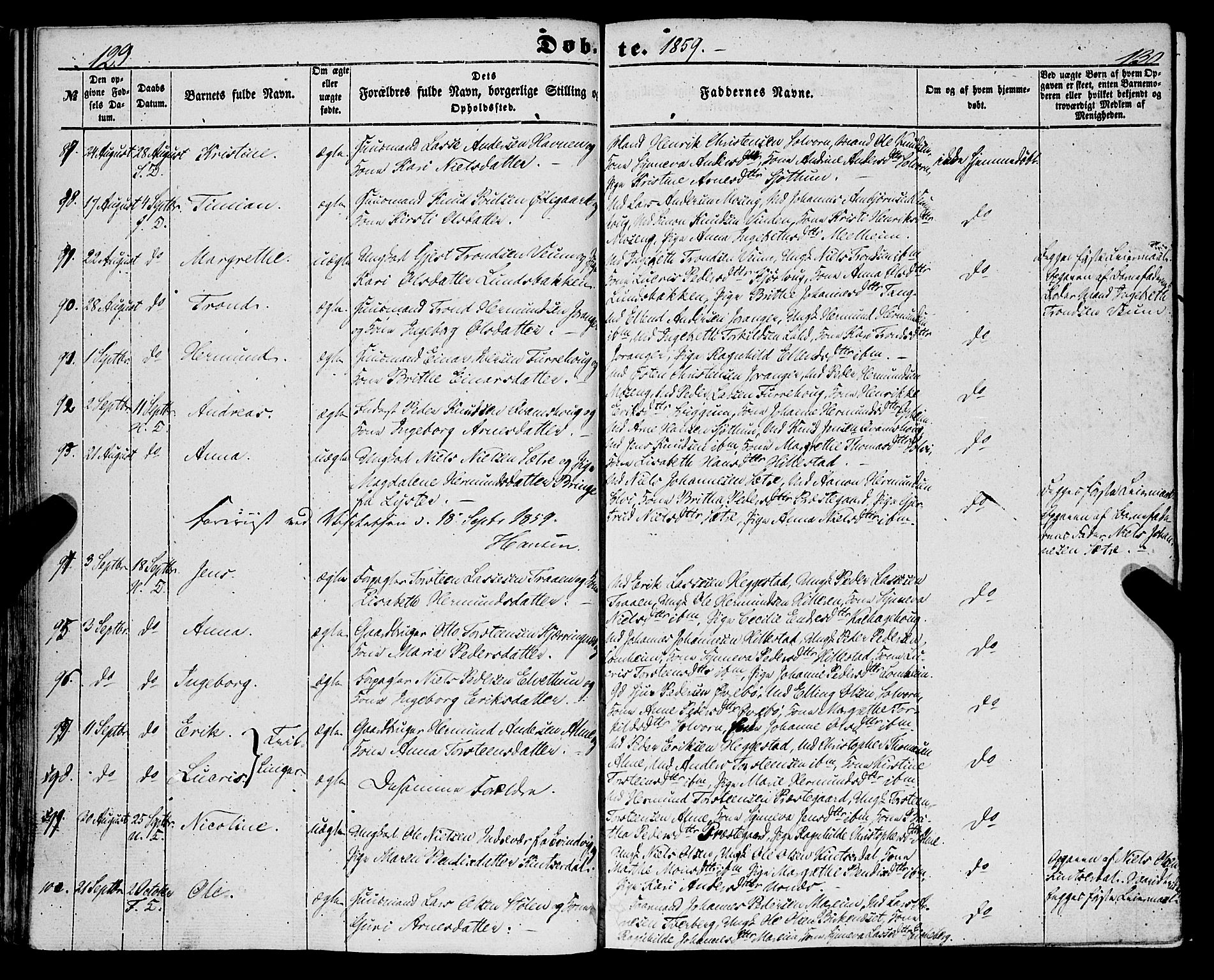 Hafslo sokneprestembete, SAB/A-80301/H/Haa/Haaa/L0009: Parish register (official) no. A 9, 1852-1873, p. 129-130