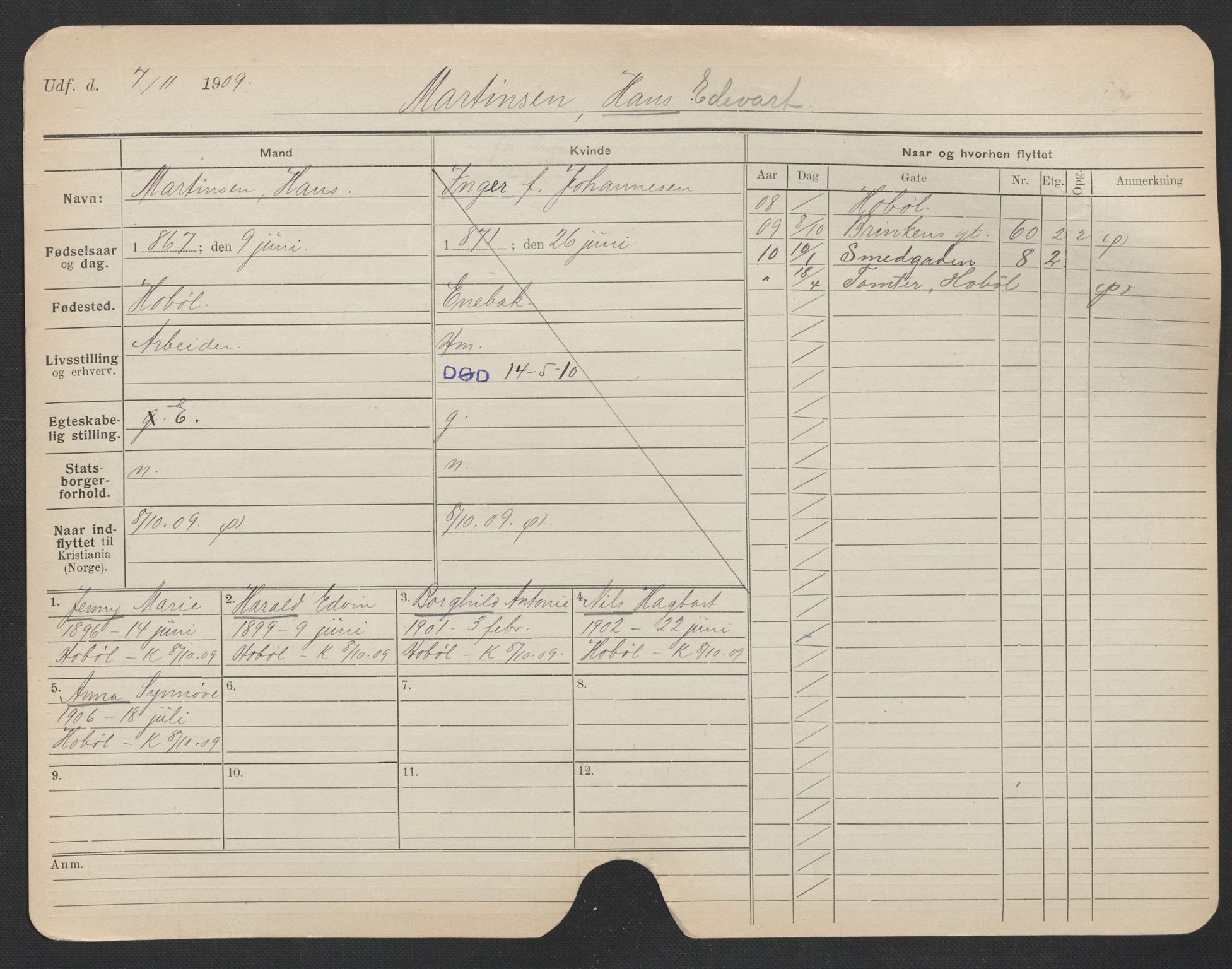 Oslo folkeregister, Registerkort, AV/SAO-A-11715/F/Fa/Fac/L0007: Menn, 1906-1914, p. 551a