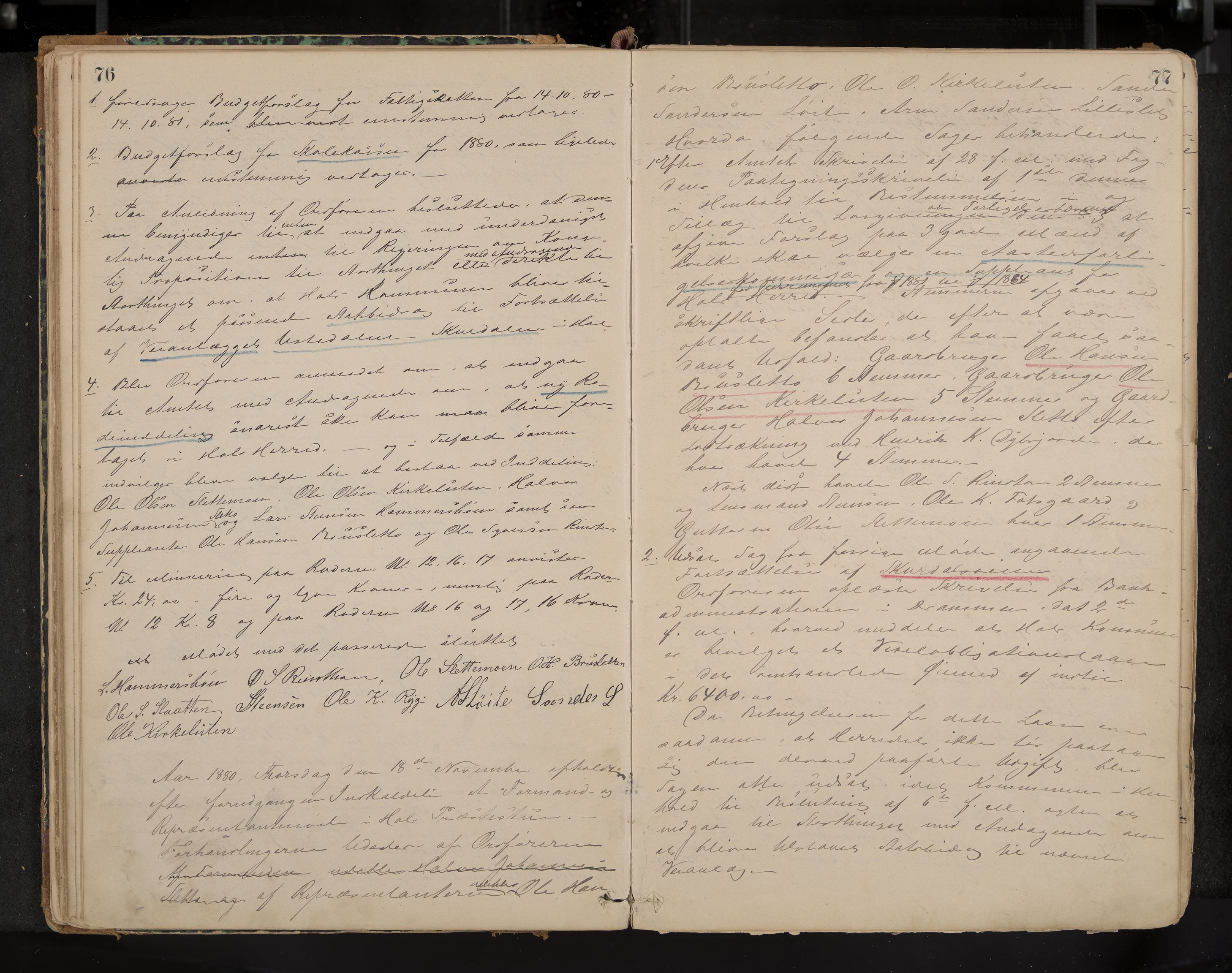 Hol formannskap og sentraladministrasjon, IKAK/0620021-1/A/L0001: Møtebok, 1877-1893, p. 76-77