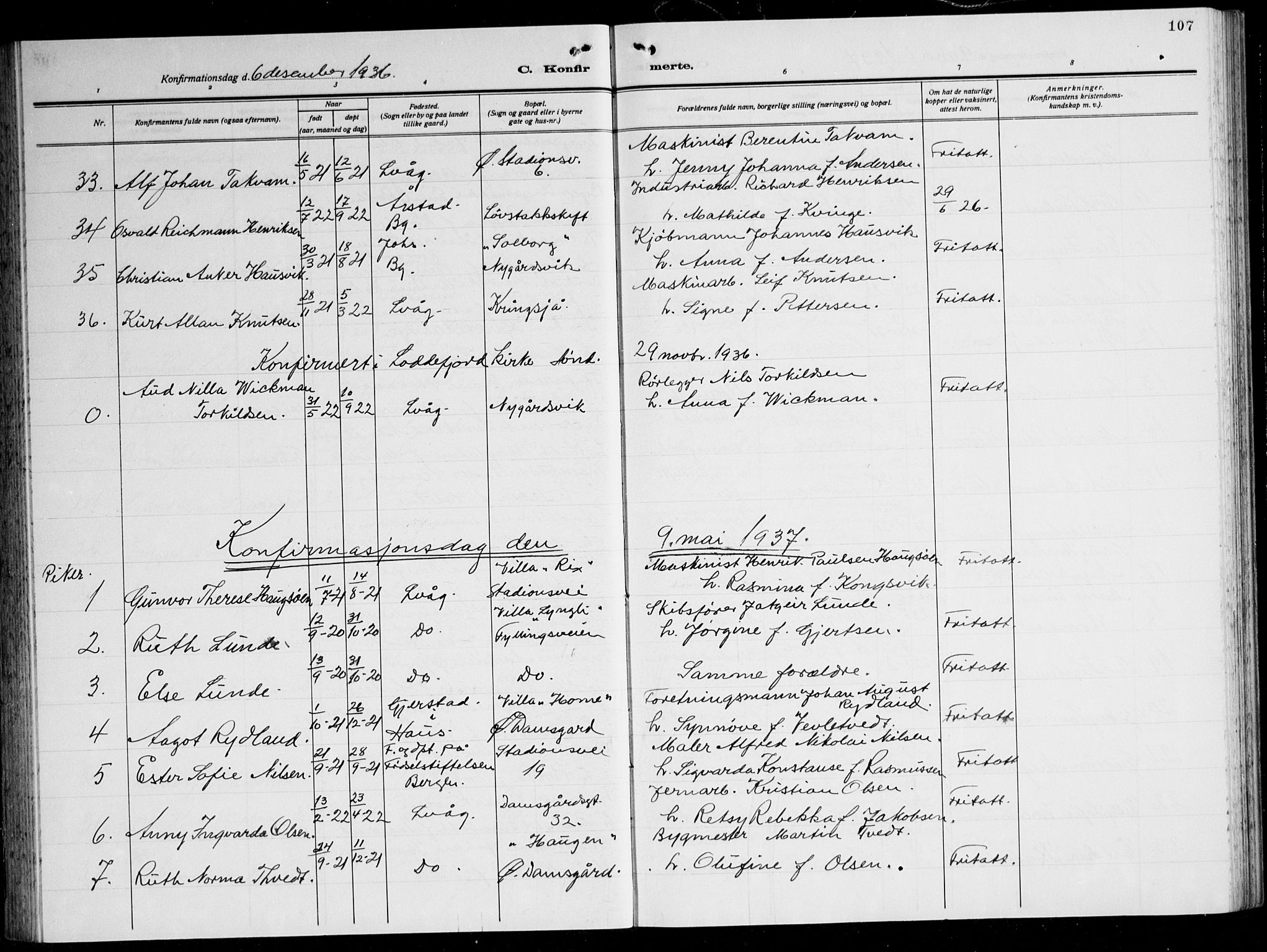 Laksevåg Sokneprestembete, SAB/A-76501/H/Ha/Hab/Haba: Parish register (copy) no. A 10, 1925-1942, p. 107