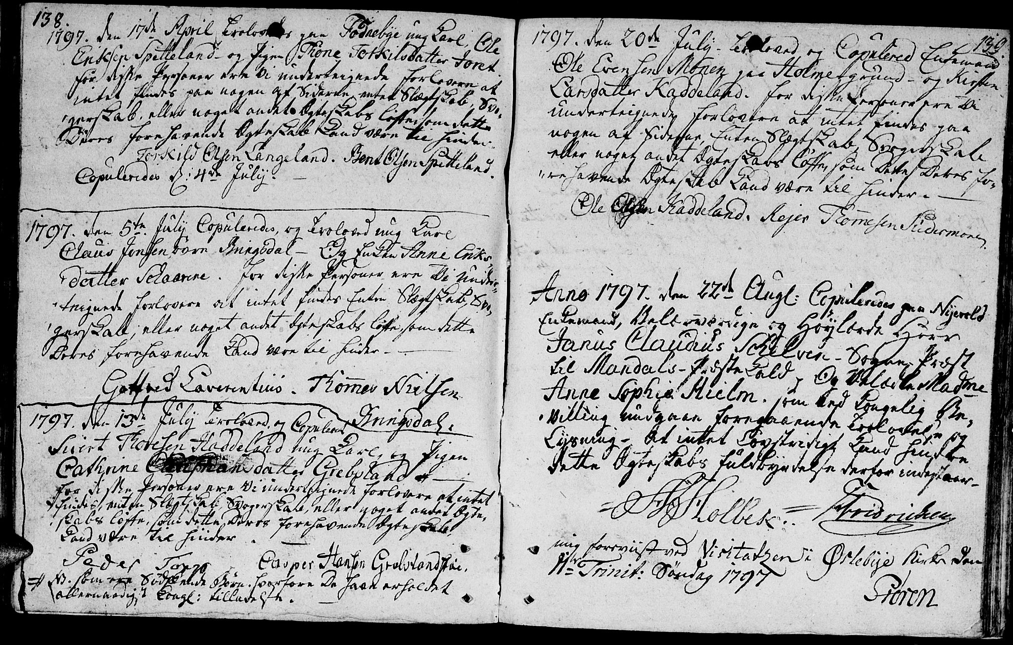 Holum sokneprestkontor, SAK/1111-0022/F/Fa/Faa/L0001: Parish register (official) no. A 1, 1750-1802, p. 138-139