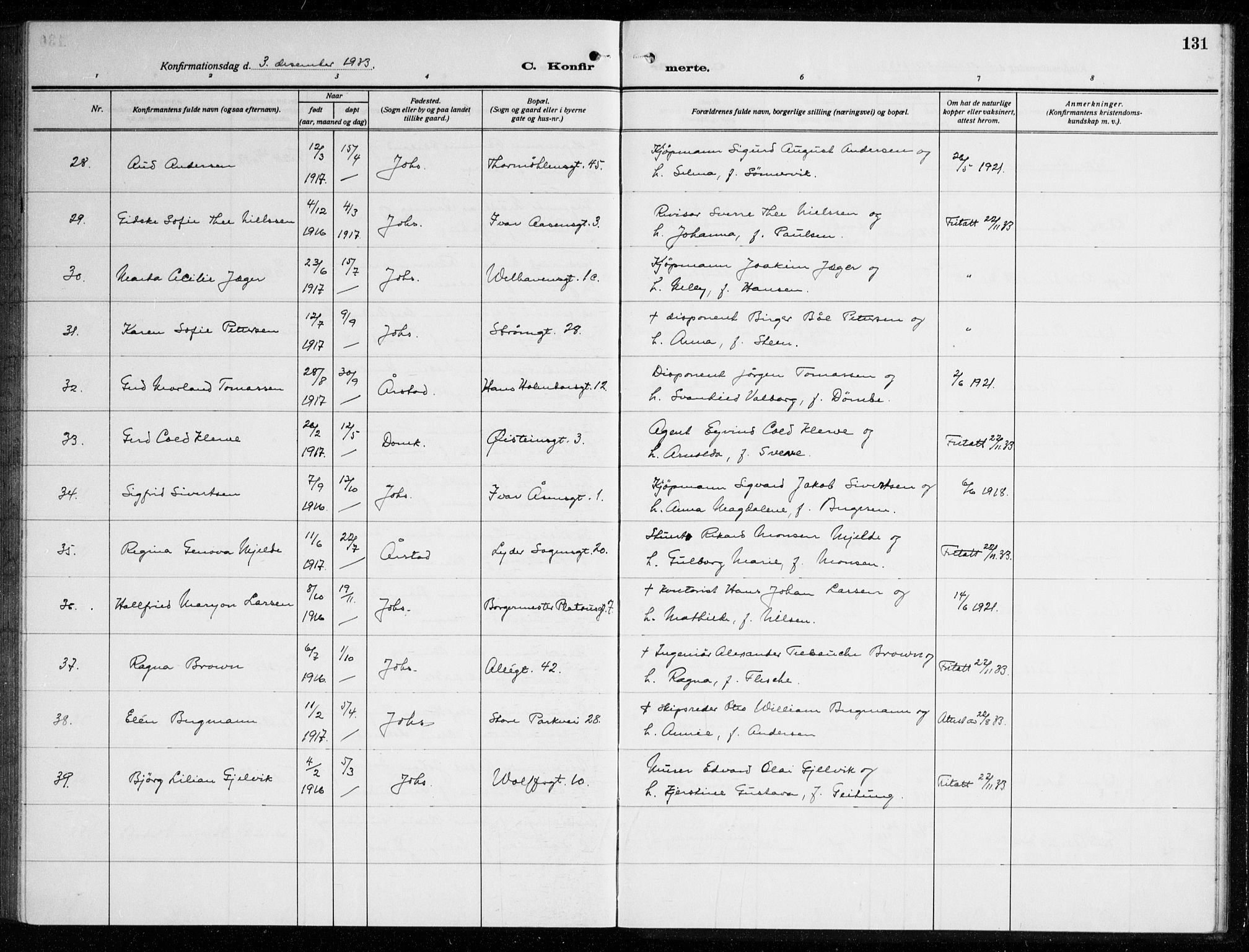 Johanneskirken sokneprestembete, AV/SAB-A-76001/H/Haa/L0010: Parish register (official) no. C 3, 1925-1935, p. 131