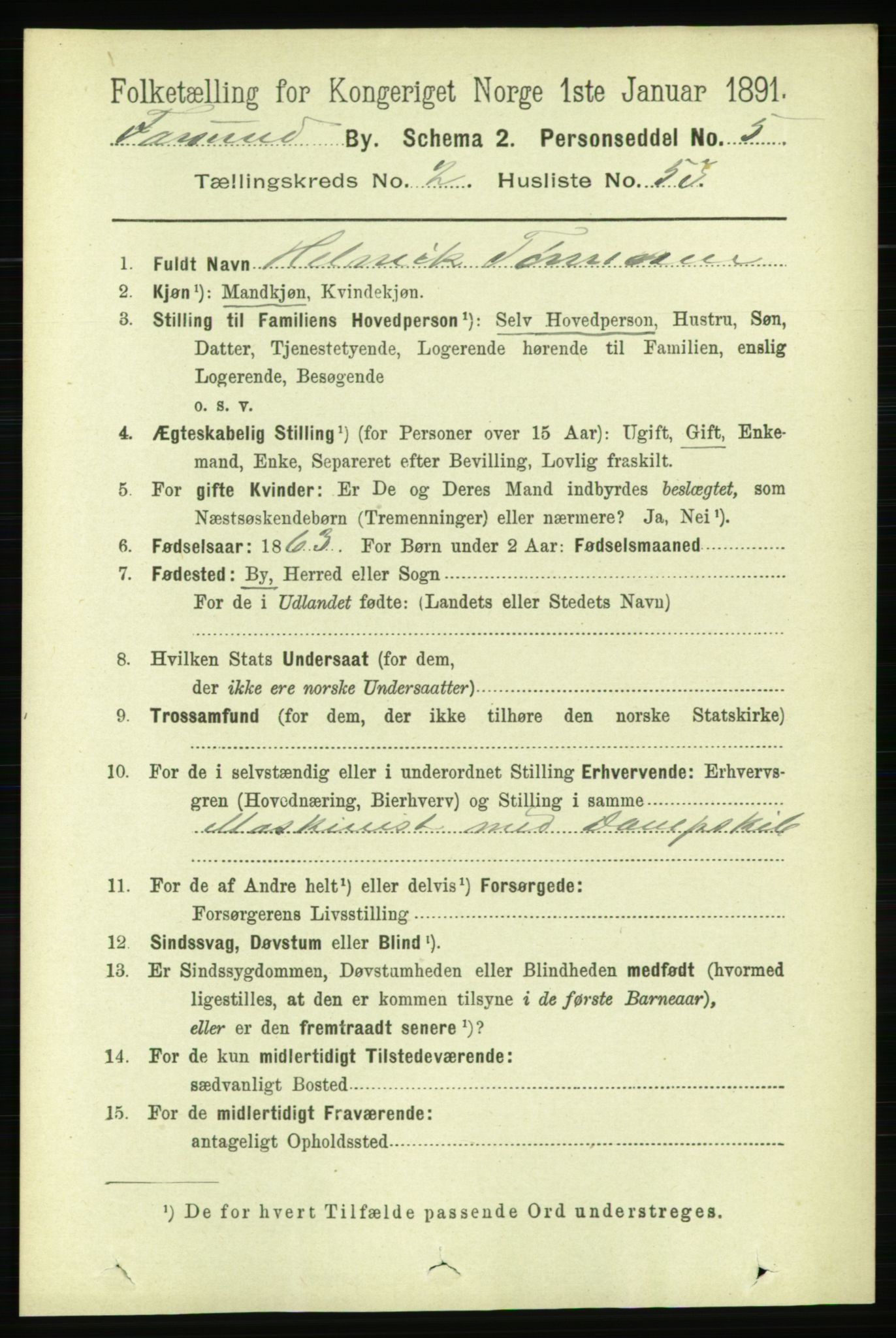 RA, 1891 census for 1003 Farsund, 1891, p. 1297