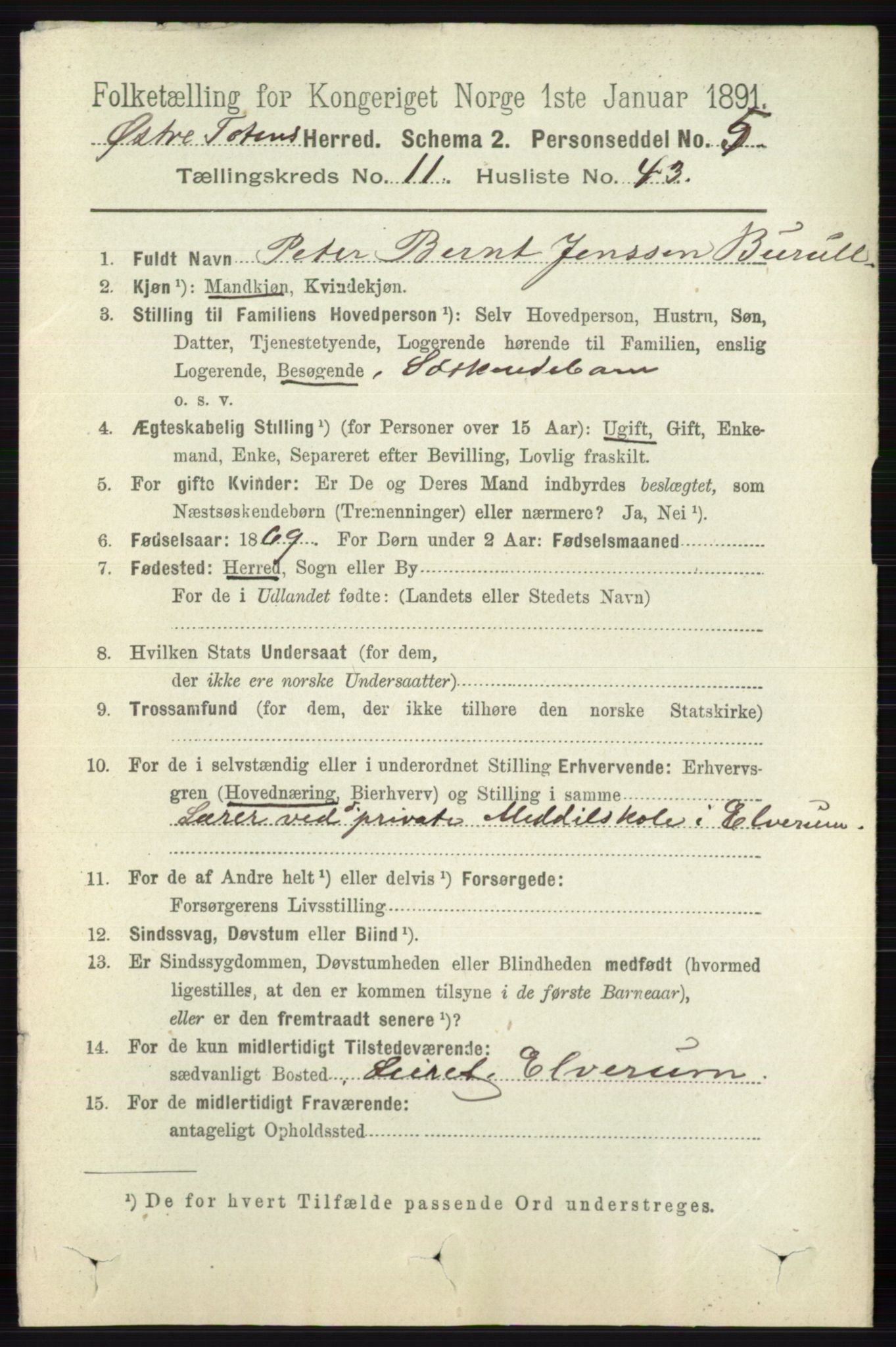 RA, 1891 census for 0528 Østre Toten, 1891, p. 7179