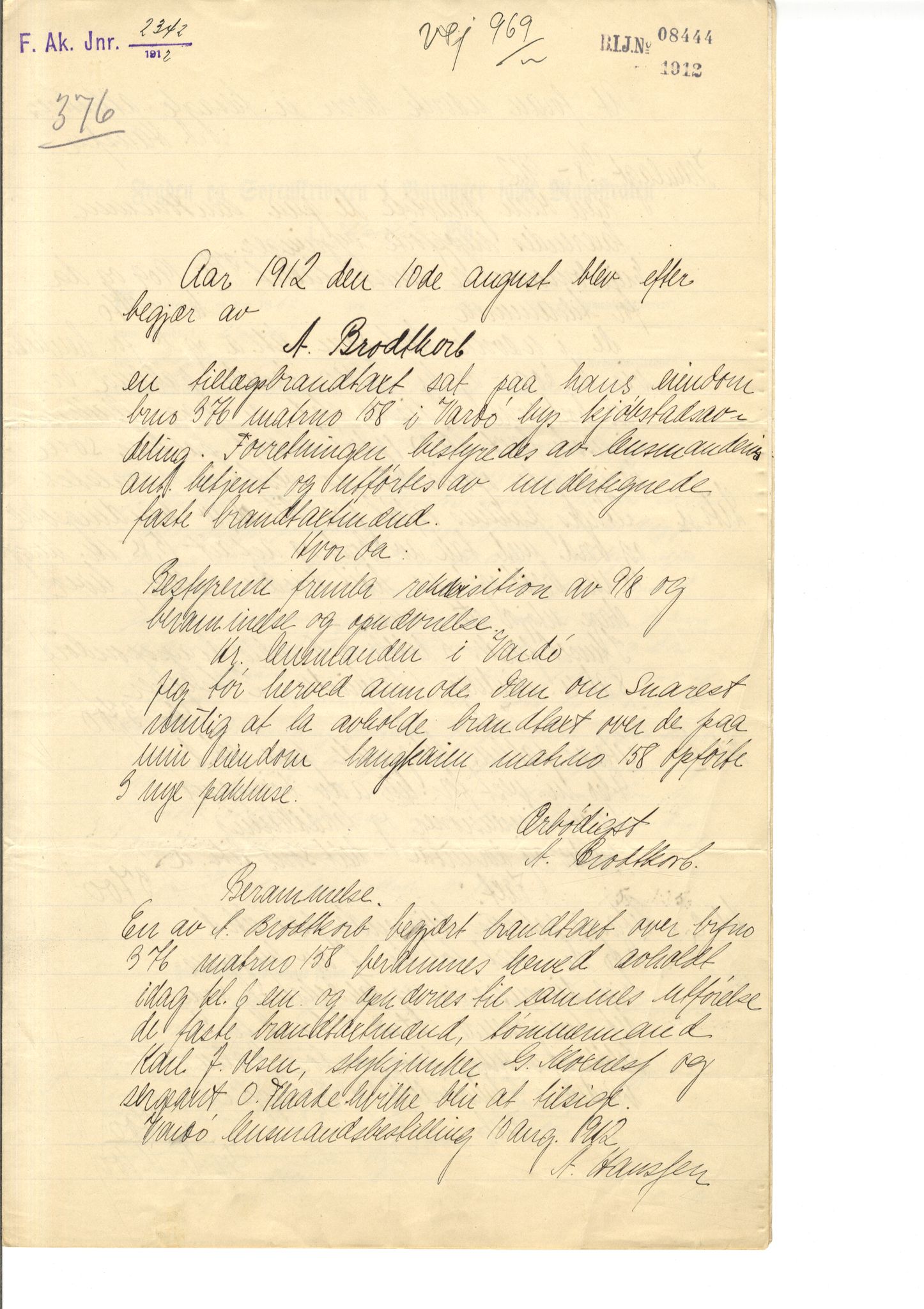 Brodtkorb handel A/S, VAMU/A-0001/Q/Qb/L0001: Skjøter og grunnbrev i Vardø by, 1822-1943, p. 125
