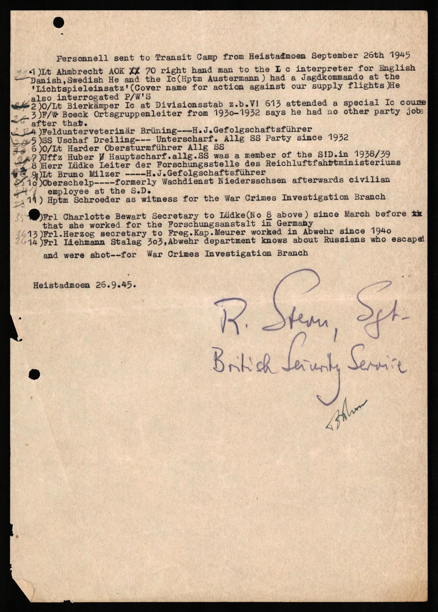 Forsvaret, Forsvarets overkommando II, AV/RA-RAFA-3915/D/Db/L0020: CI Questionaires. Tyske okkupasjonsstyrker i Norge. Tyskere., 1945-1946, p. 405