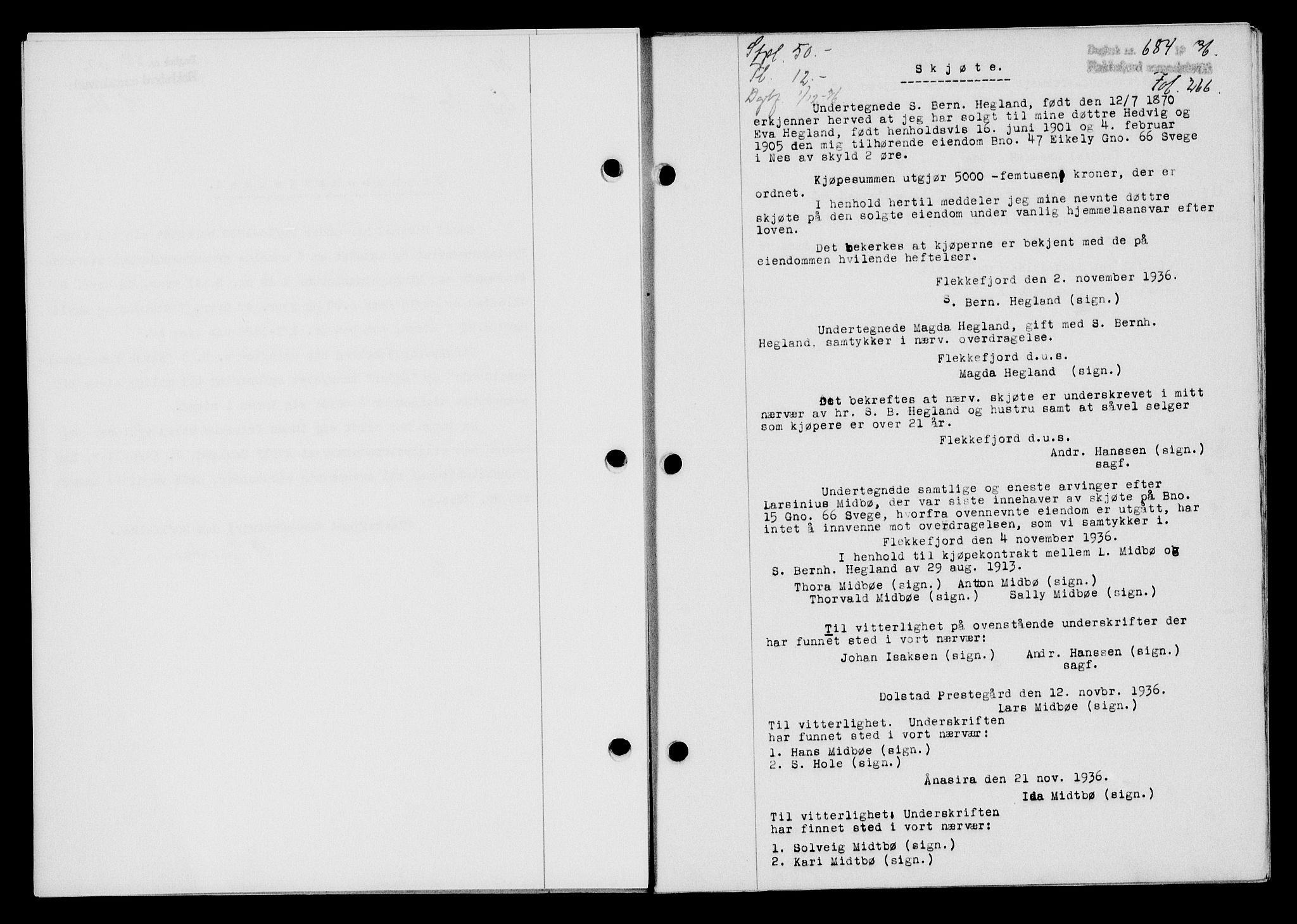 Flekkefjord sorenskriveri, SAK/1221-0001/G/Gb/Gba/L0053: Mortgage book no. A-1, 1936-1937, Diary no: : 684/1936
