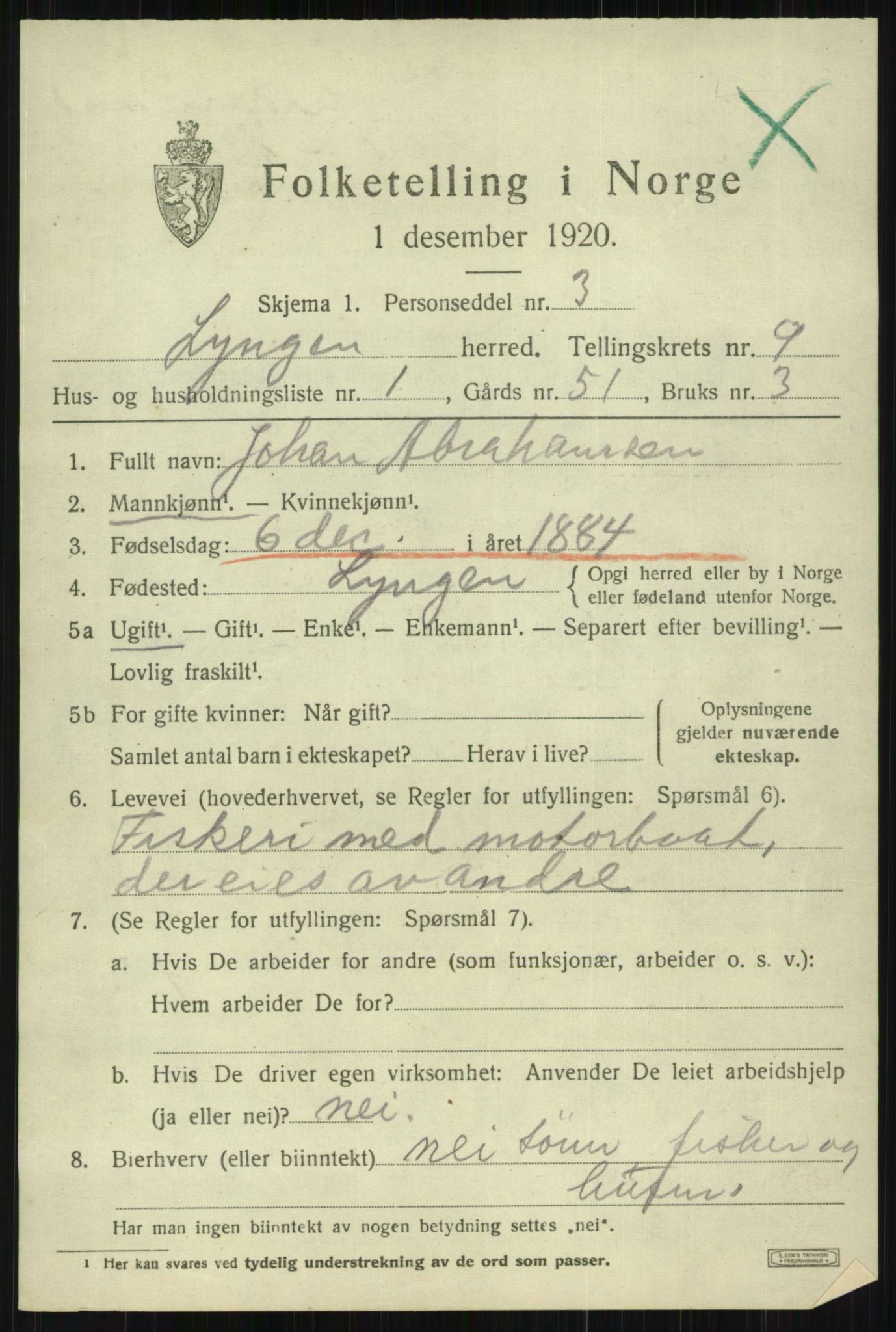 SATØ, 1920 census for Lyngen, 1920, p. 7557