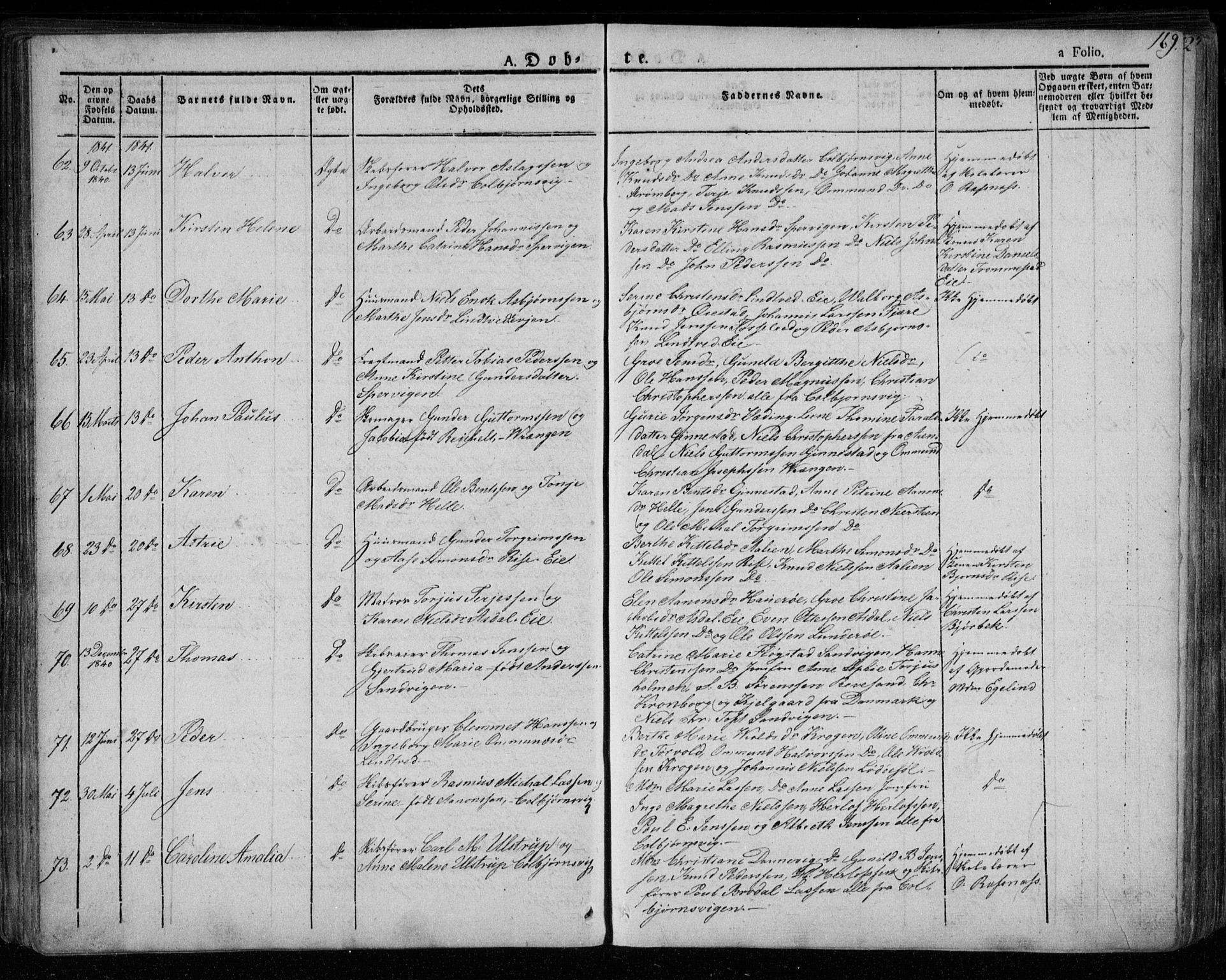 Øyestad sokneprestkontor, SAK/1111-0049/F/Fa/L0013: Parish register (official) no. A 13, 1827-1842, p. 169