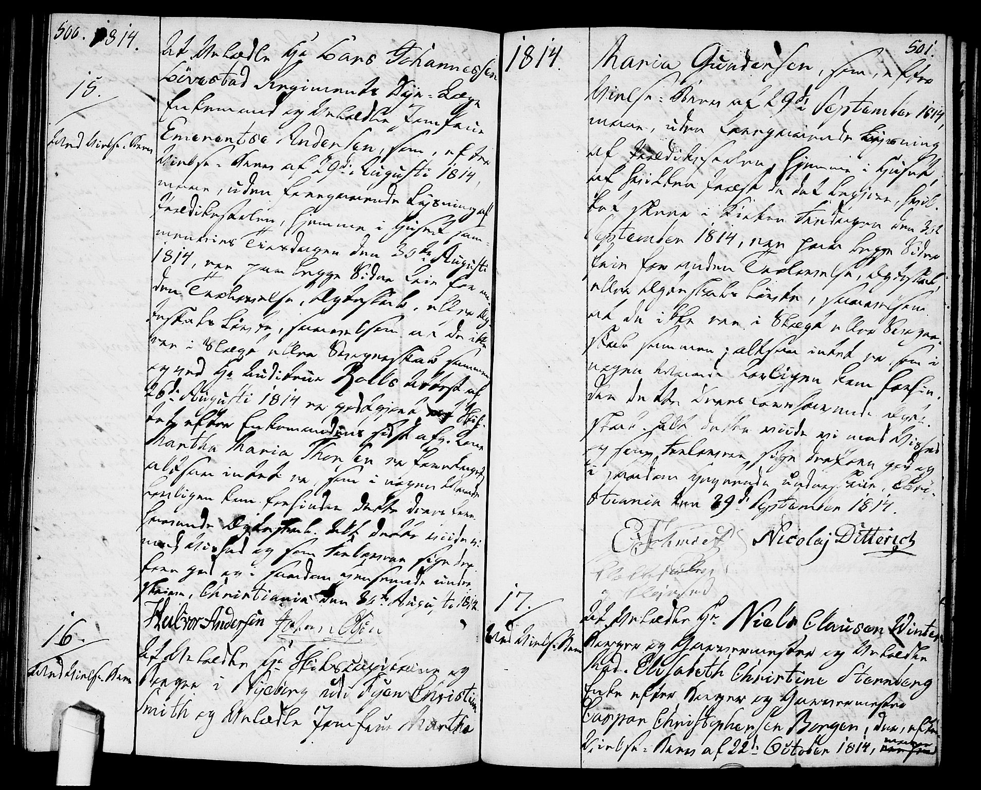 Oslo domkirke Kirkebøker, SAO/A-10752/L/La/L0011: Best man's statements no. 11, 1807-1819, p. 500-501