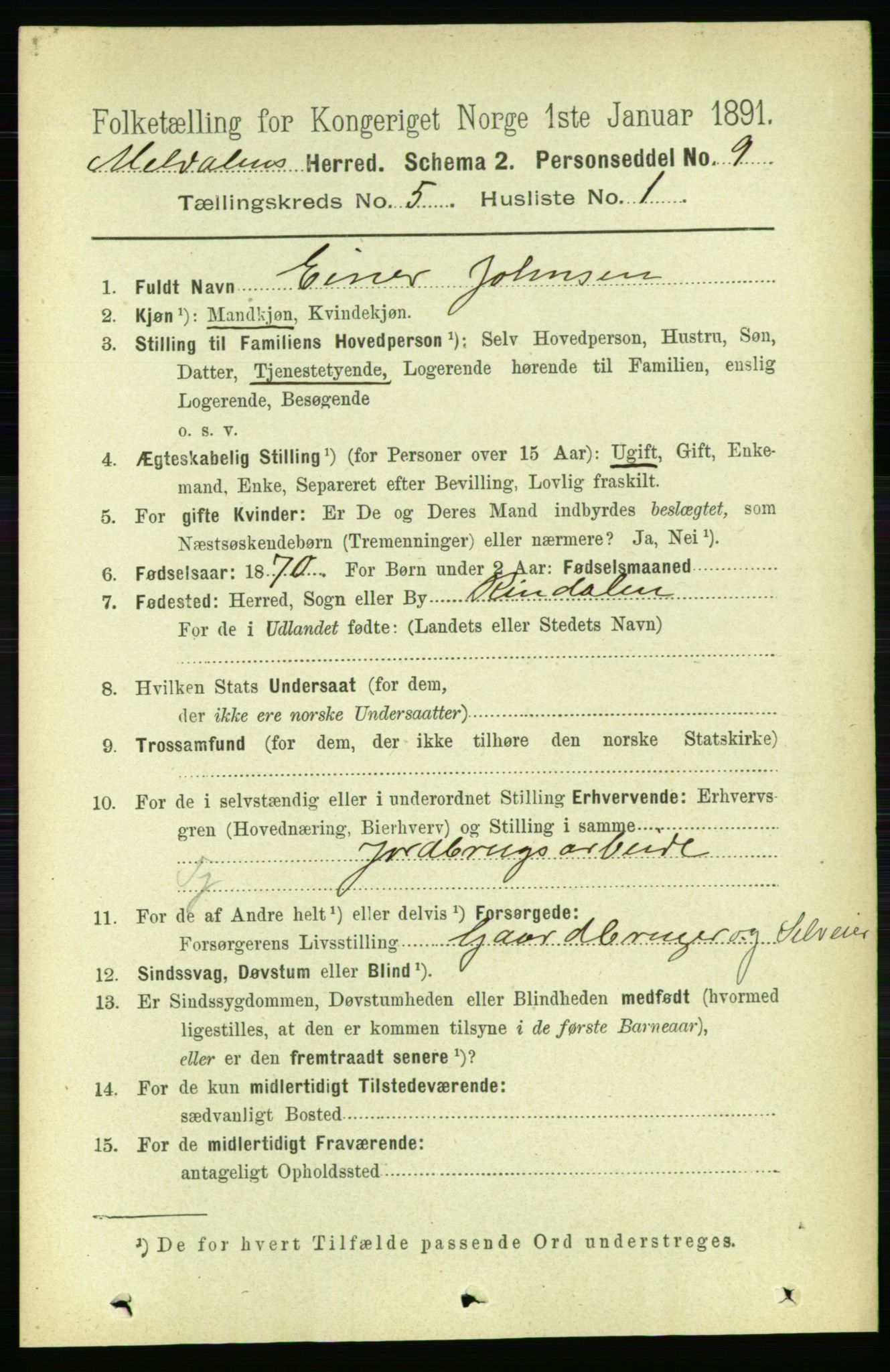 RA, 1891 census for 1636 Meldal, 1891, p. 2523