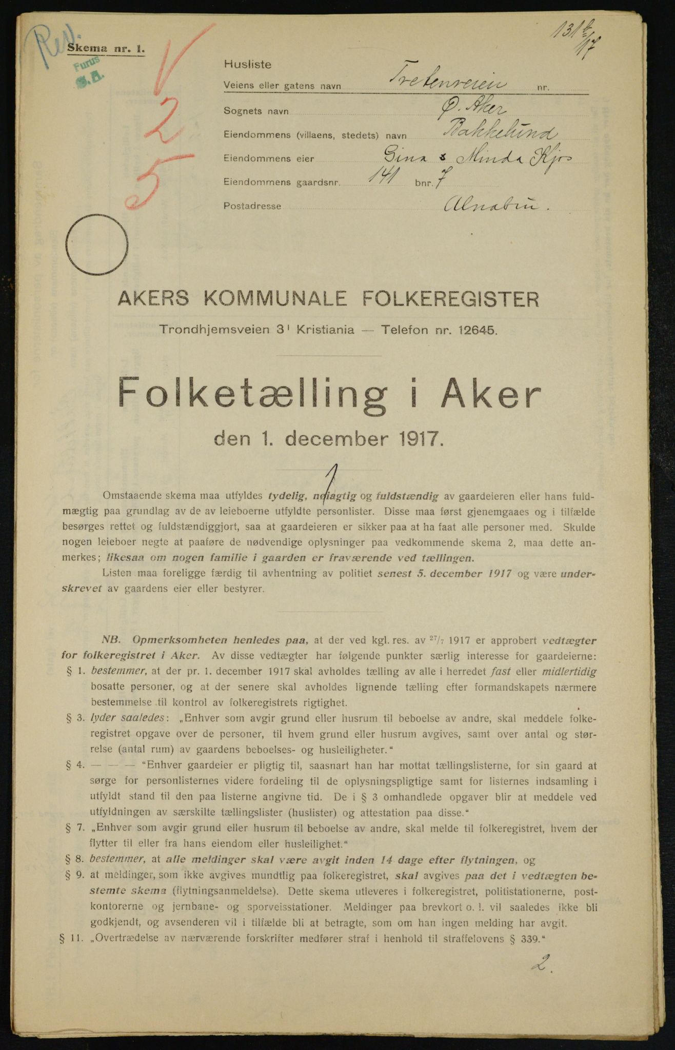 OBA, Municipal Census 1917 for Aker, 1917, p. 27288