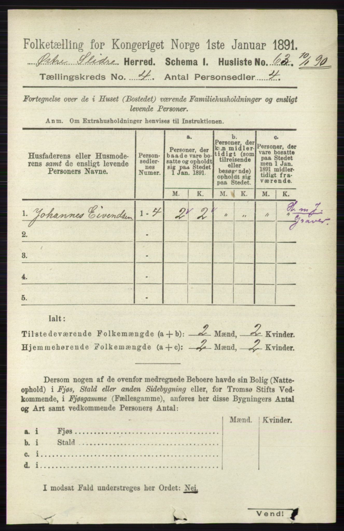 RA, 1891 census for 0544 Øystre Slidre, 1891, p. 1198