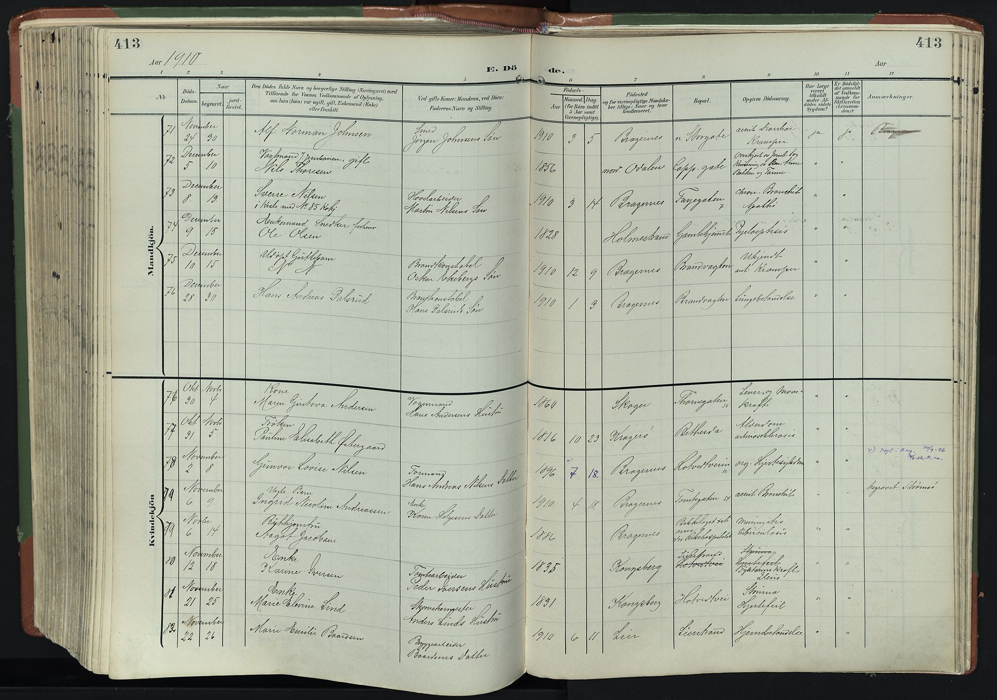 Bragernes kirkebøker, AV/SAKO-A-6/F/Fb/L0009: Parish register (official) no. II 9, 1902-1911, p. 413