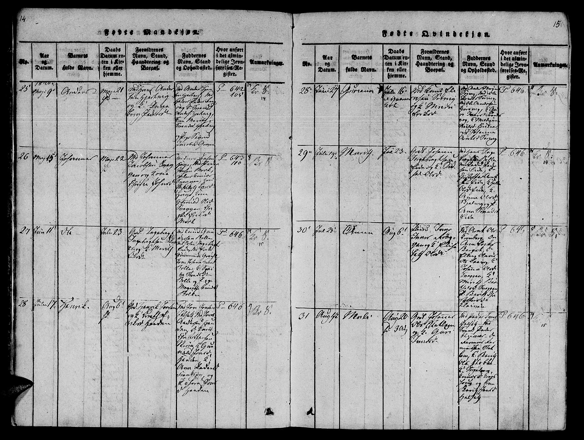 Ministerialprotokoller, klokkerbøker og fødselsregistre - Møre og Romsdal, AV/SAT-A-1454/568/L0800: Parish register (official) no. 568A09 /1, 1819-1830, p. 14-15