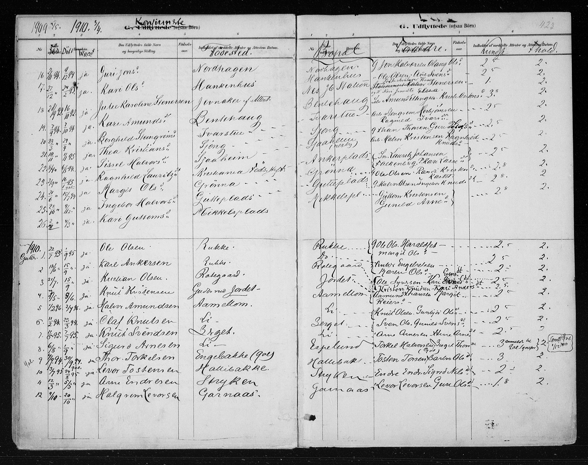 Nes kirkebøker, SAKO/A-236/F/Fa/L0011: Parish register (official) no. 11, 1881-1912, p. 423