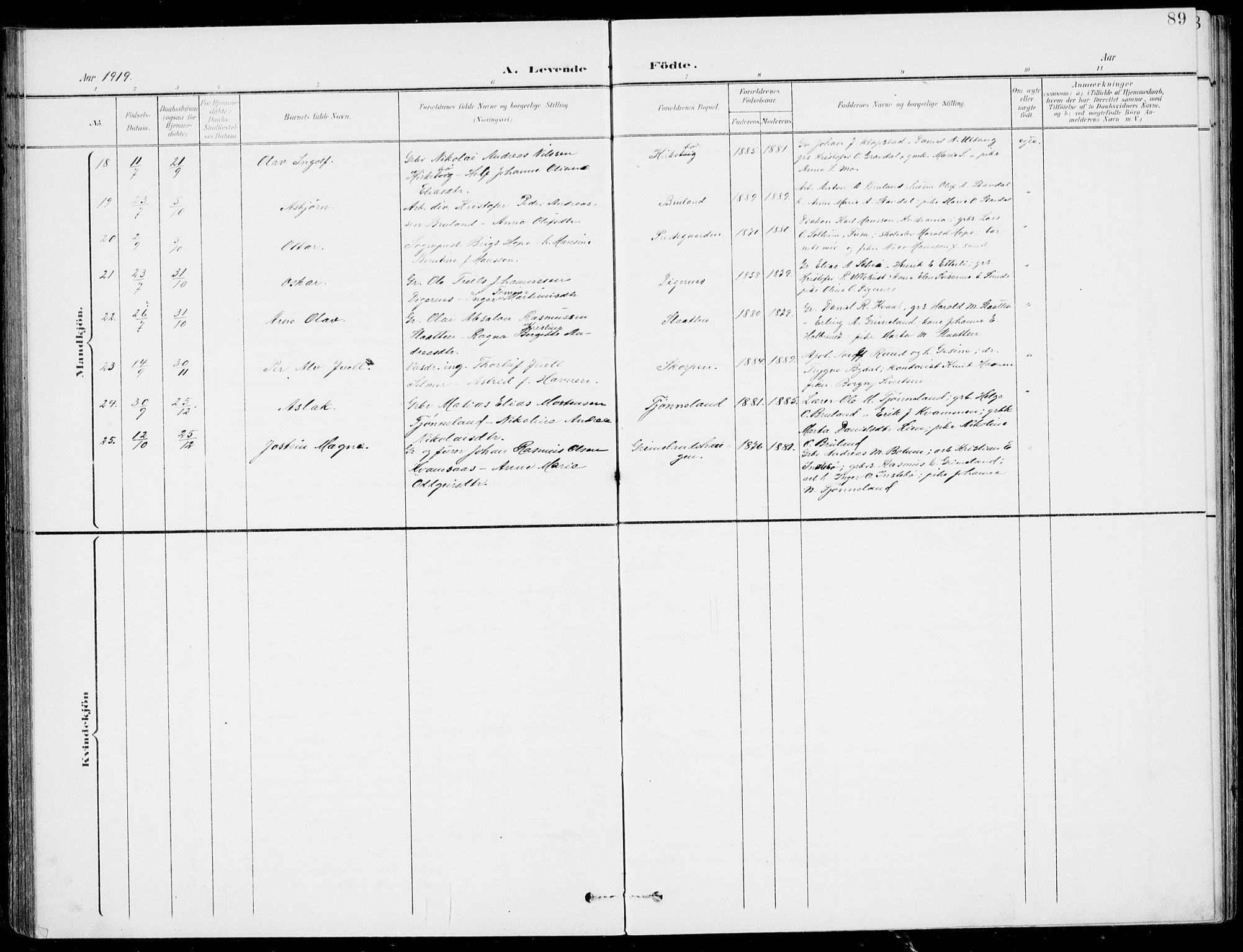 Førde sokneprestembete, AV/SAB-A-79901/H/Haa/Haab/L0002: Parish register (official) no. B  2, 1899-1920, p. 89
