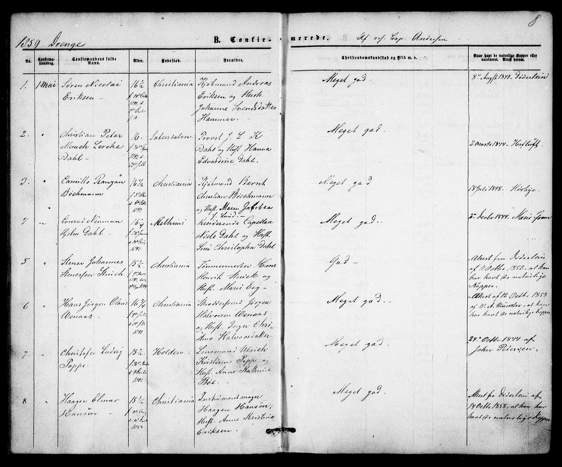 Trefoldighet prestekontor Kirkebøker, AV/SAO-A-10882/F/Fb/L0001: Parish register (official) no. II 1, 1858-1871, p. 8