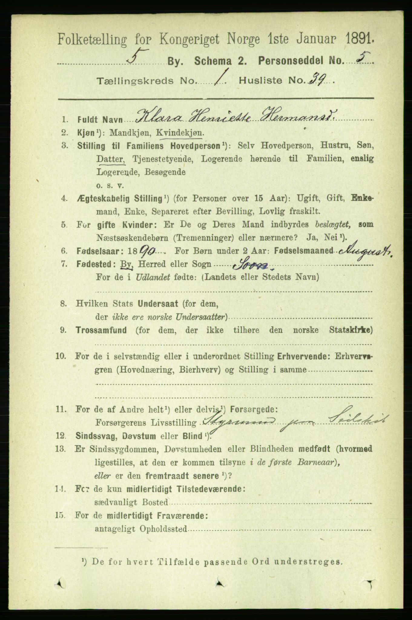 RA, 1891 census for 0201 Son, 1891, p. 364