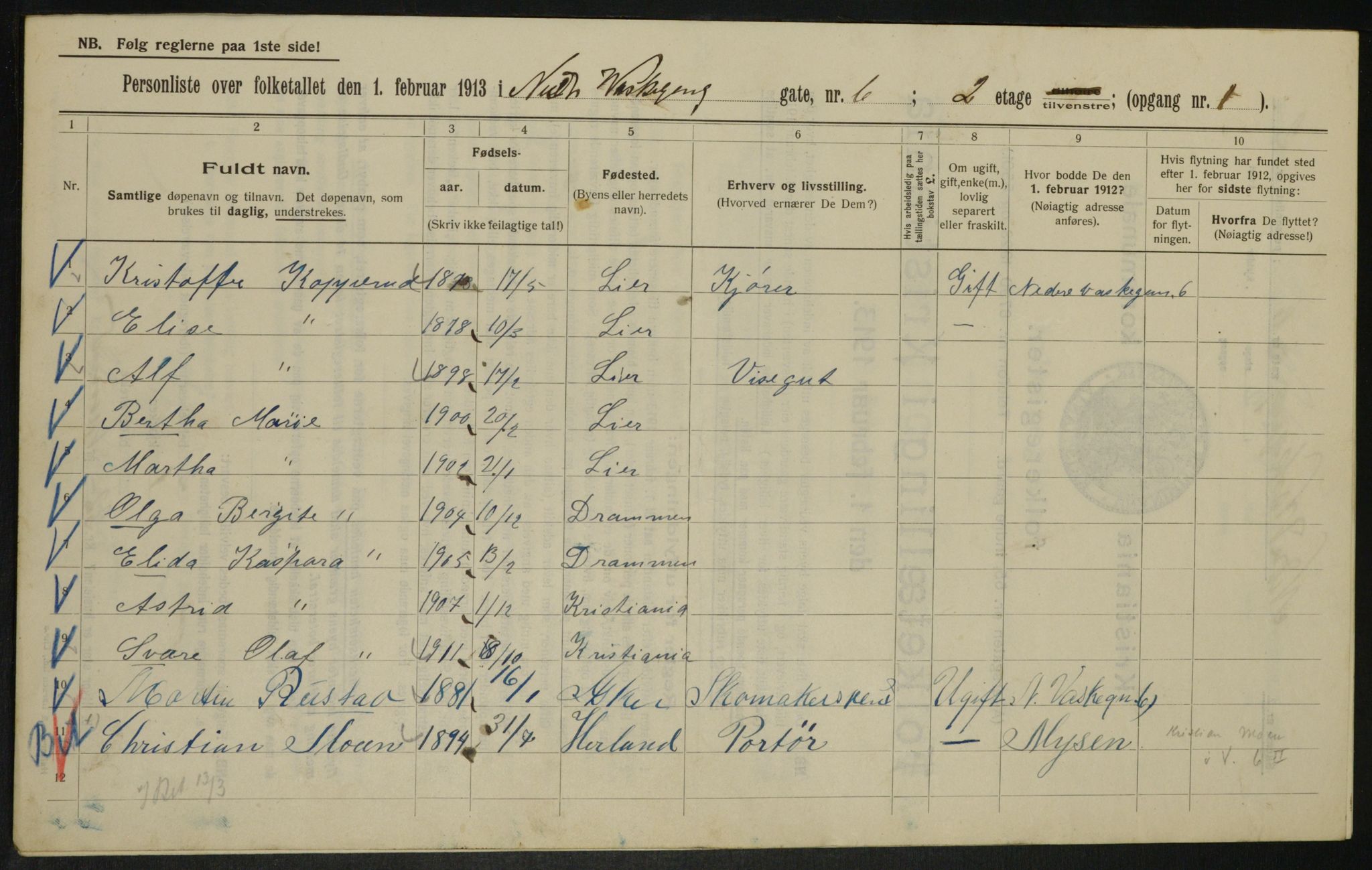 OBA, Municipal Census 1913 for Kristiania, 1913, p. 69507