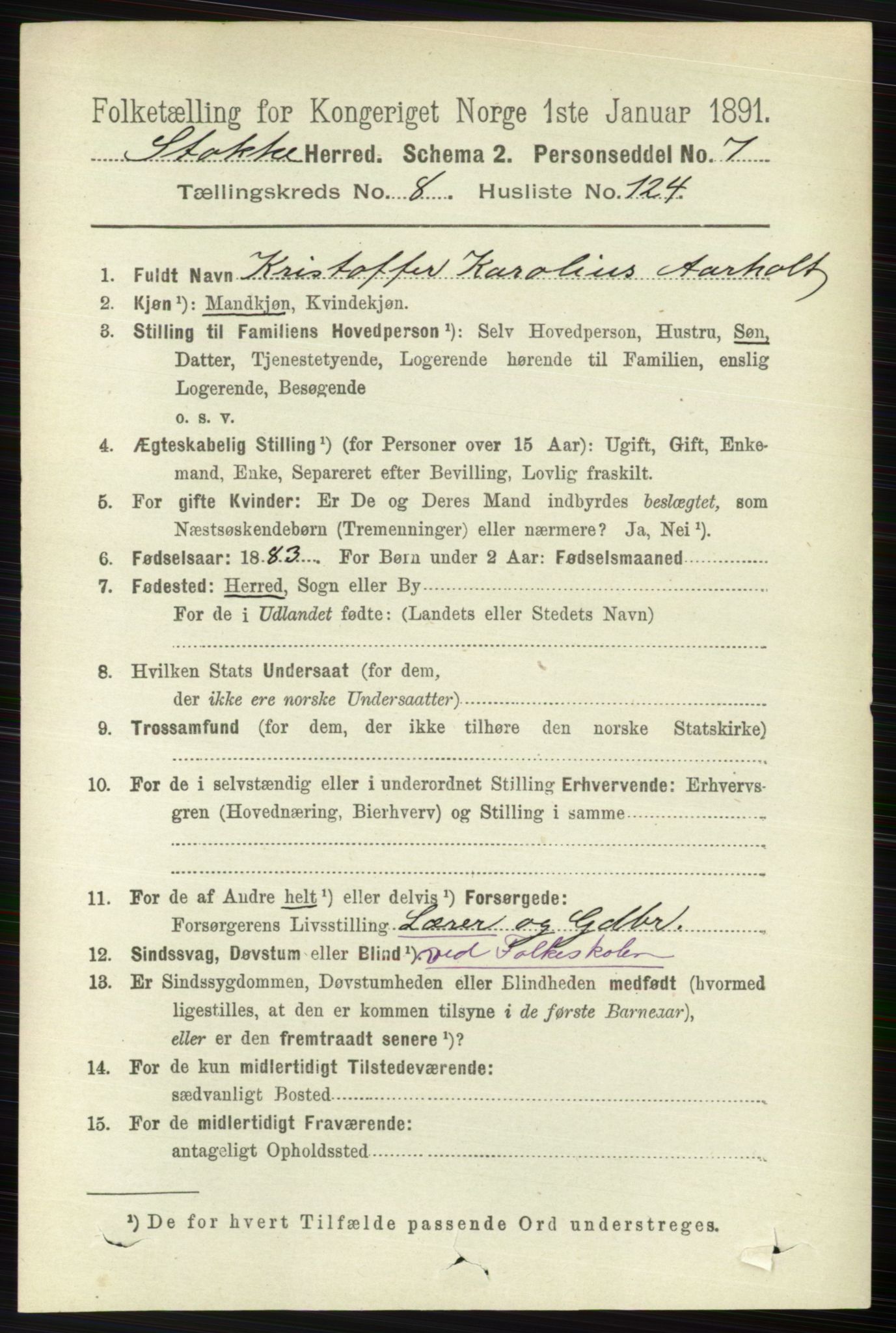 RA, 1891 census for 0720 Stokke, 1891, p. 5771