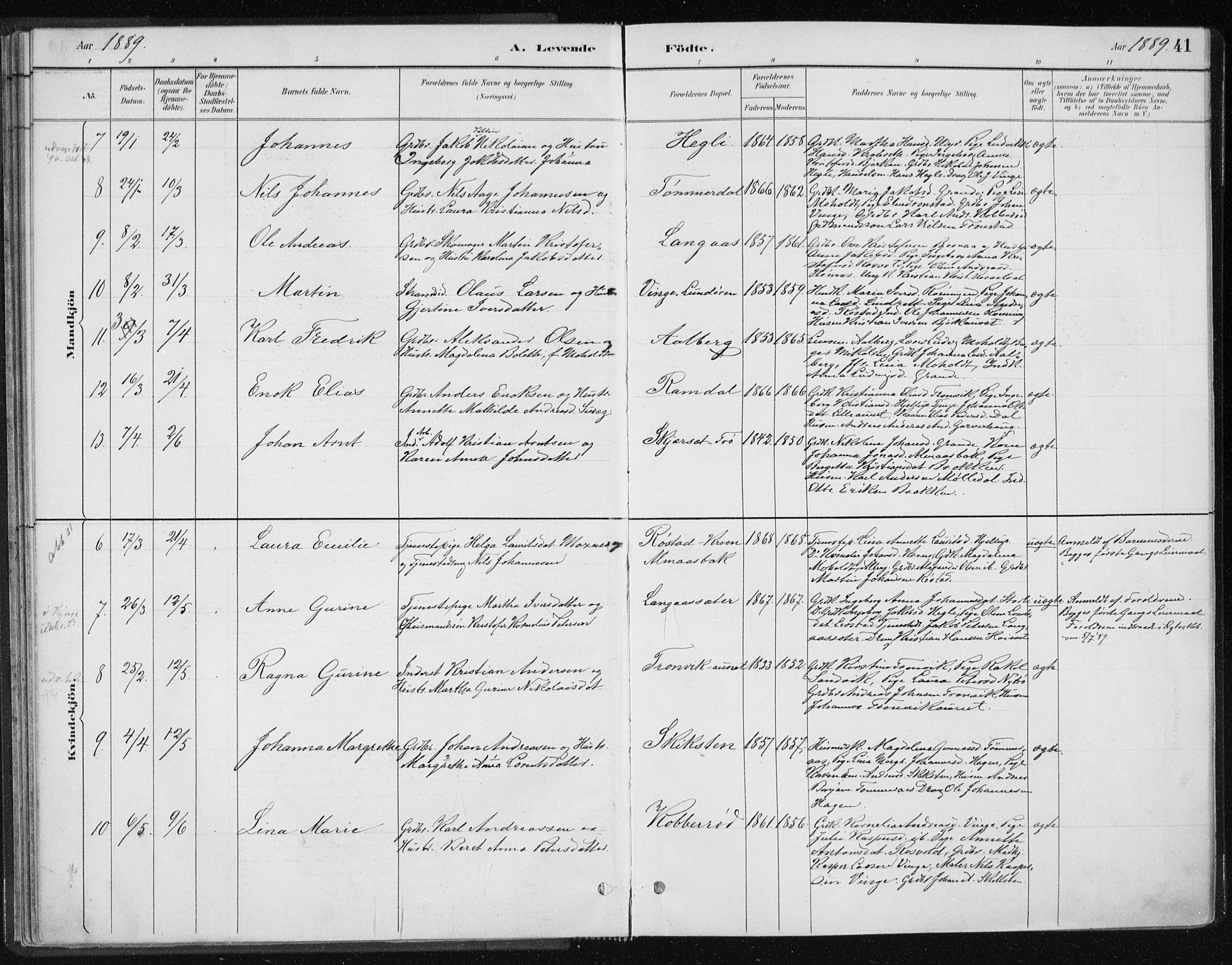 Ministerialprotokoller, klokkerbøker og fødselsregistre - Nord-Trøndelag, AV/SAT-A-1458/701/L0010: Parish register (official) no. 701A10, 1883-1899, p. 41