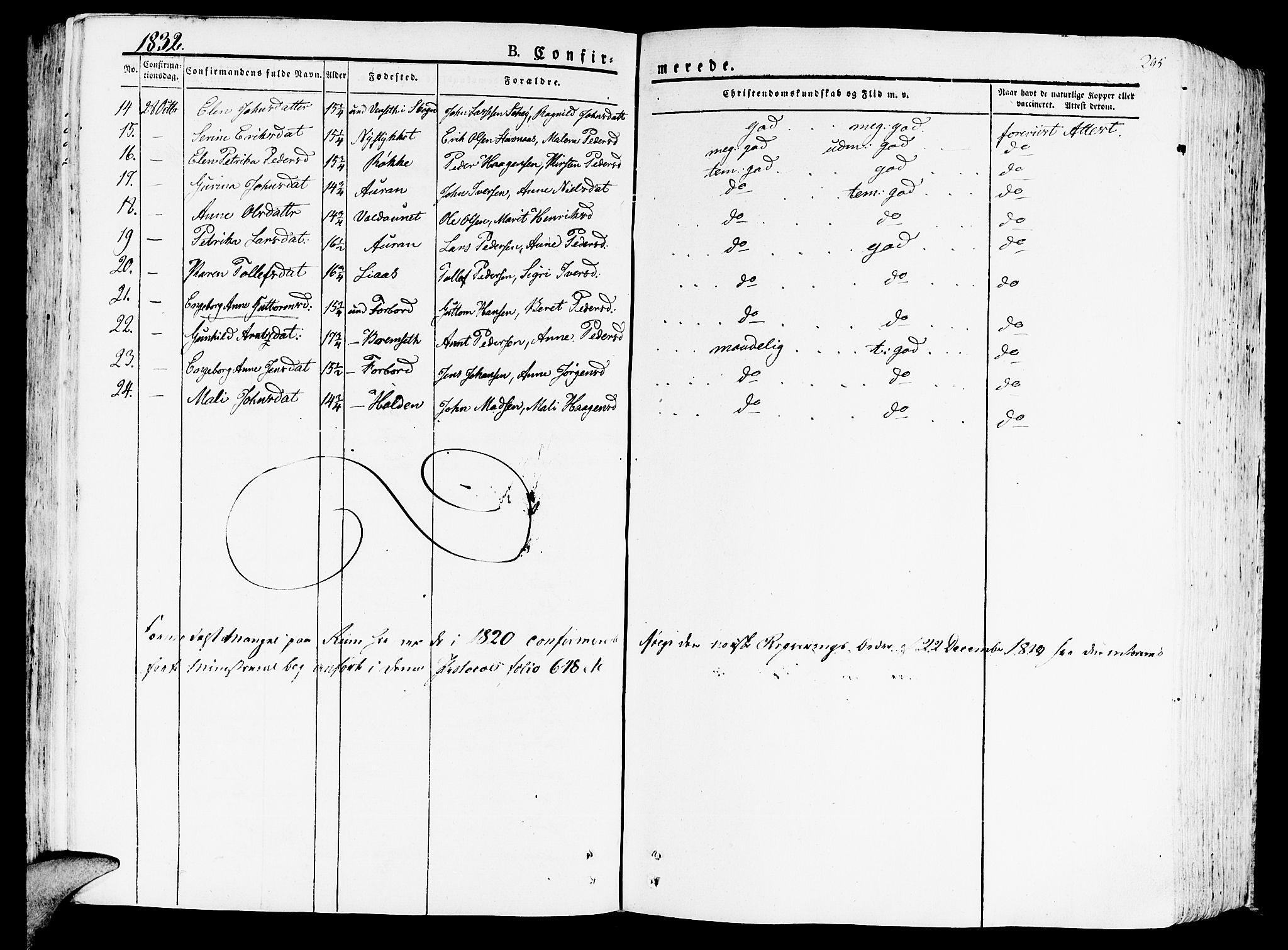 Ministerialprotokoller, klokkerbøker og fødselsregistre - Nord-Trøndelag, SAT/A-1458/709/L0070: Parish register (official) no. 709A10, 1820-1832, p. 295