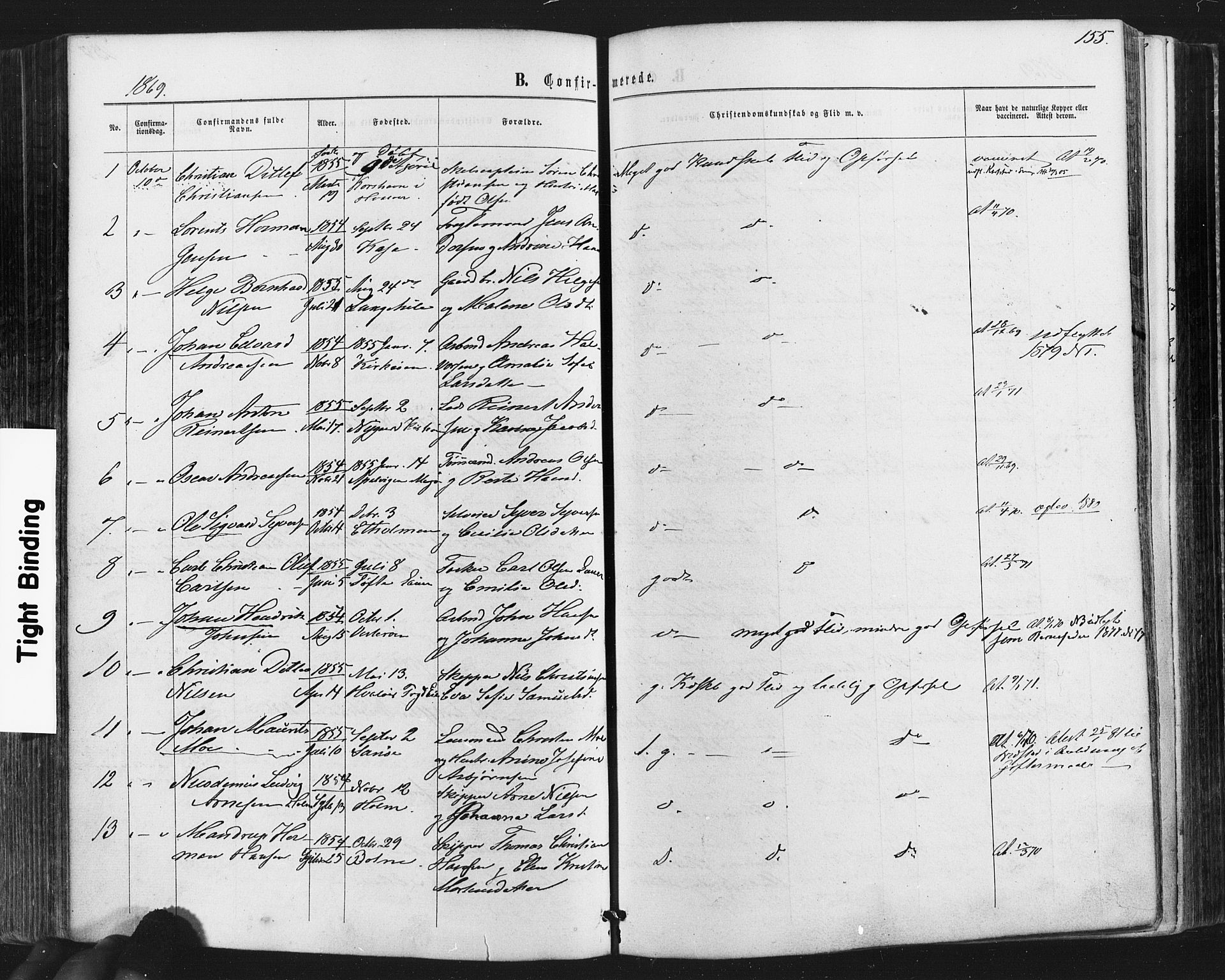 Hvaler prestekontor Kirkebøker, SAO/A-2001/F/Fa/L0007: Parish register (official) no. I 7, 1864-1878, p. 155