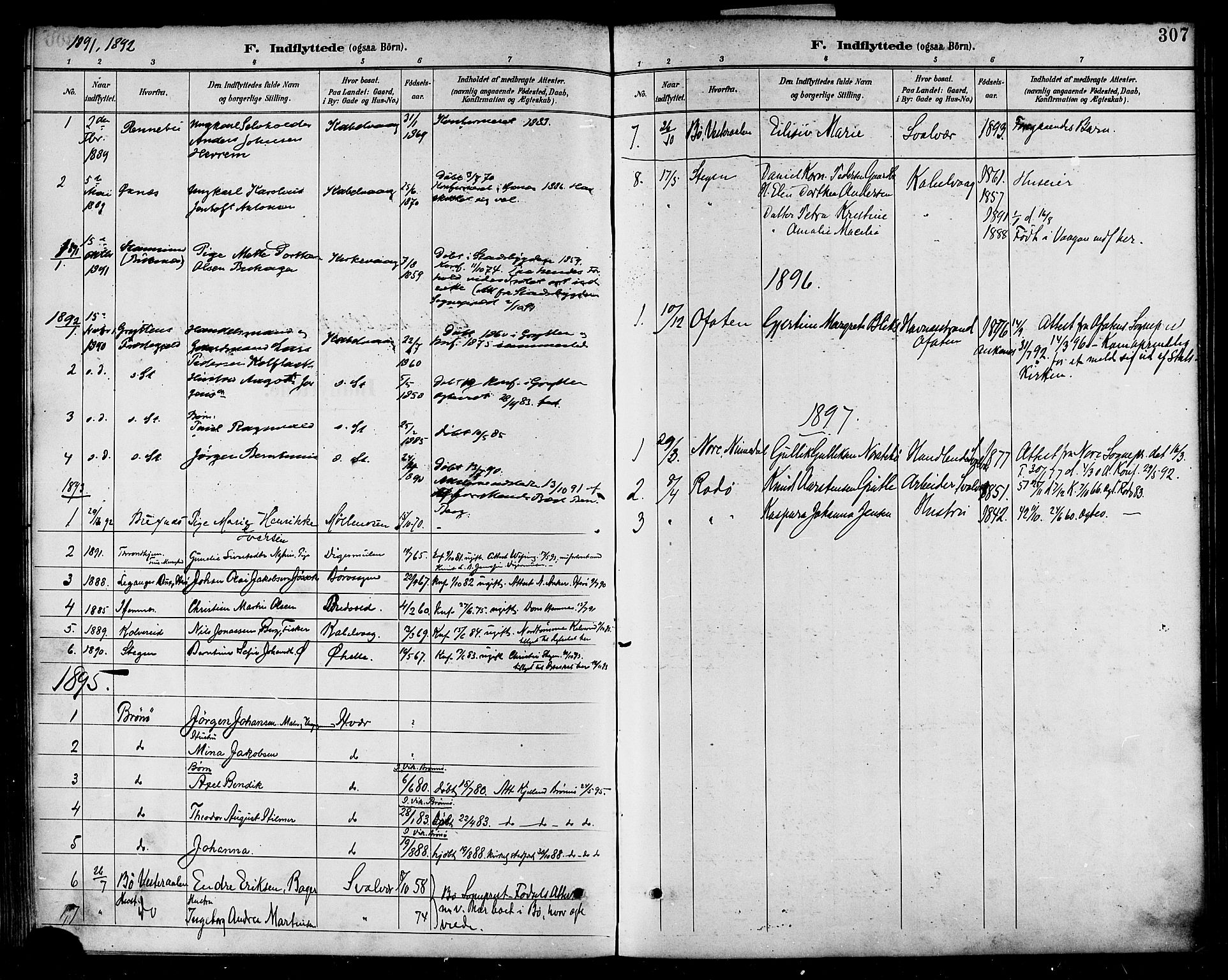 Ministerialprotokoller, klokkerbøker og fødselsregistre - Nordland, AV/SAT-A-1459/874/L1060: Parish register (official) no. 874A04, 1890-1899, p. 307