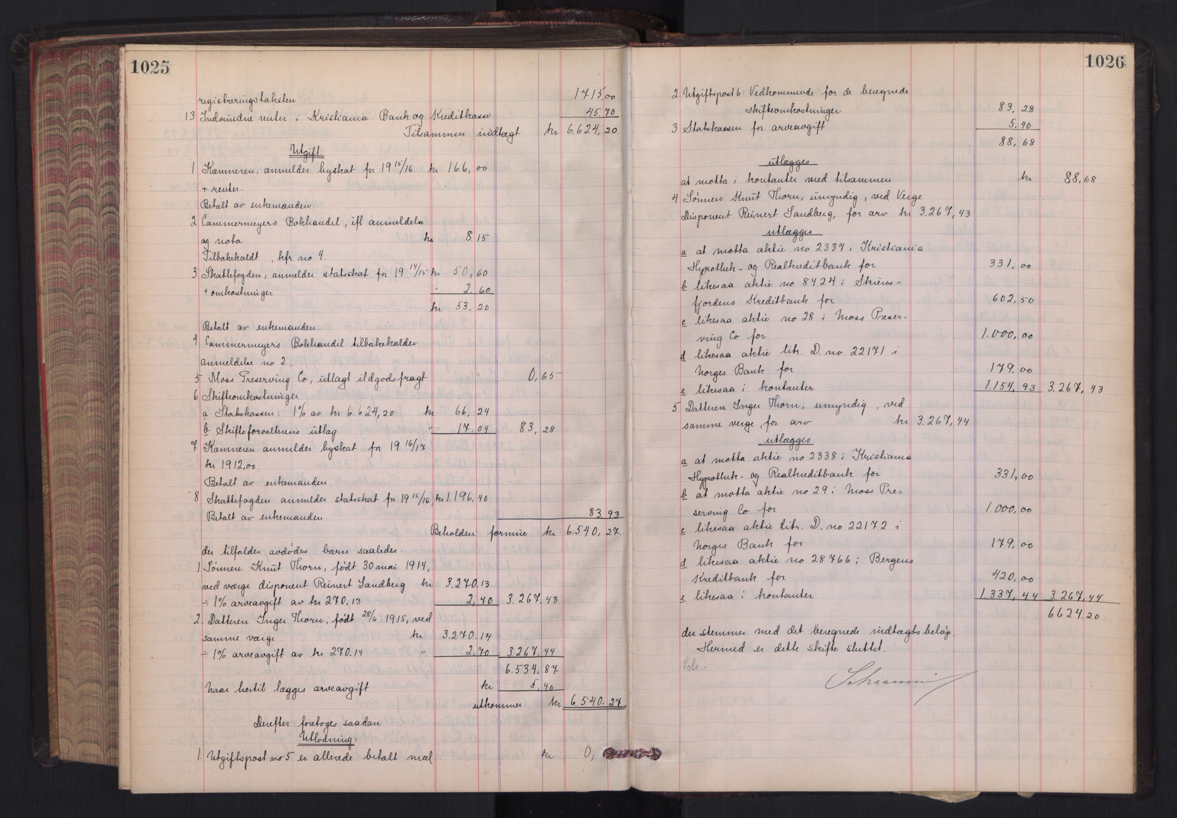 Oslo skifterett, AV/SAO-A-10383/H/Hd/Hdb/L0011: Skifteutlodningsprotokoll, 1915-1917, p. 1025-1026