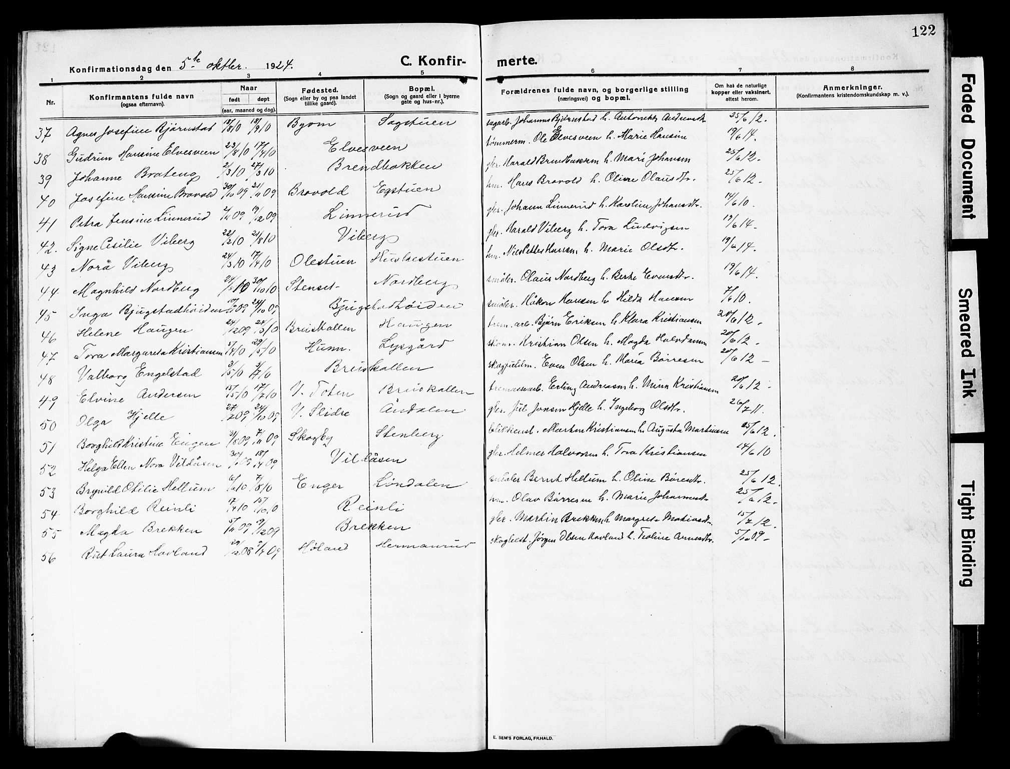 Vardal prestekontor, AV/SAH-PREST-100/H/Ha/Hab/L0015: Parish register (copy) no. 15, 1914-1931, p. 122